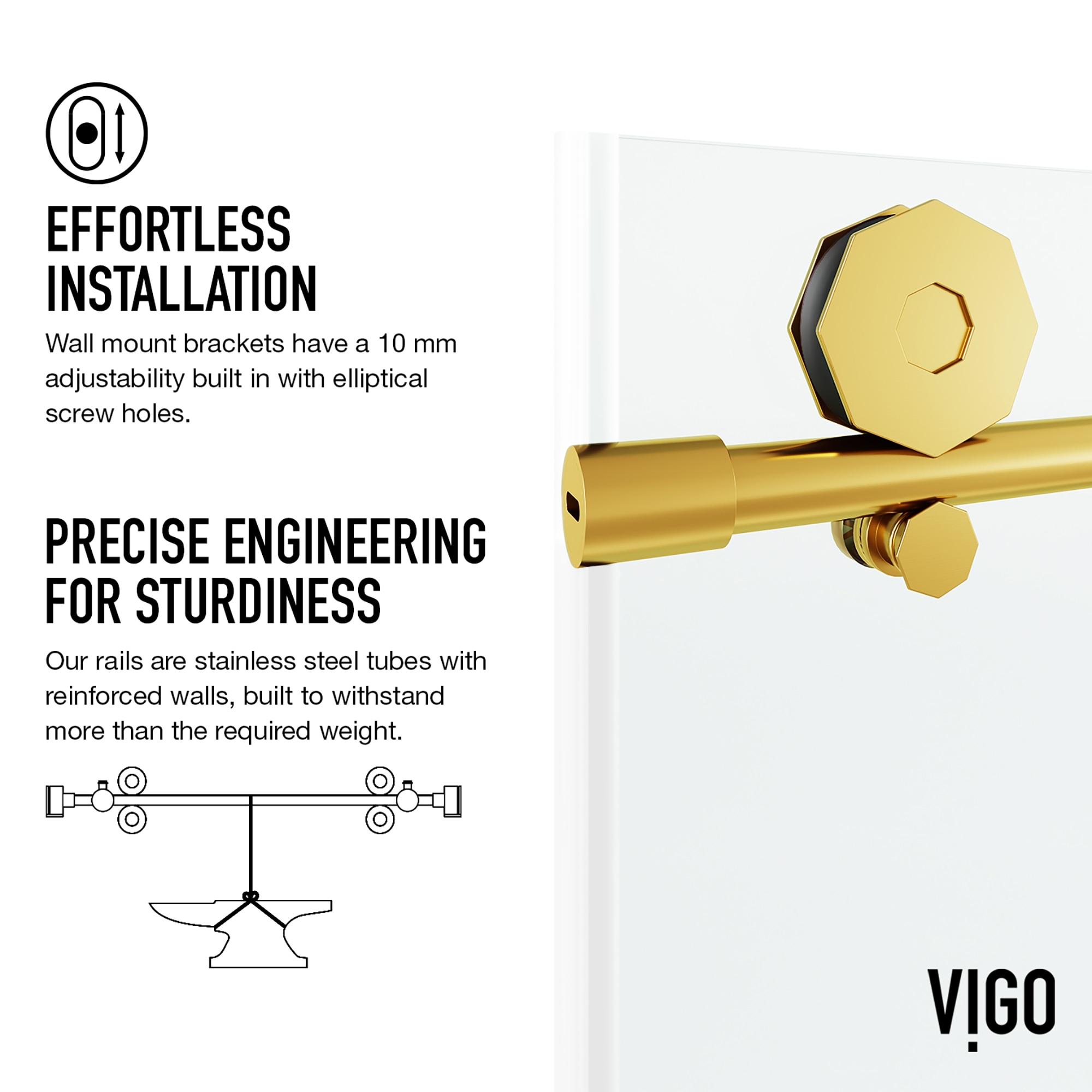 VIGO Elan Hart 68-72" W x 76" H Sliding Frameless Shower Door with 3/8" Clear Glass VG6022MGCL7276