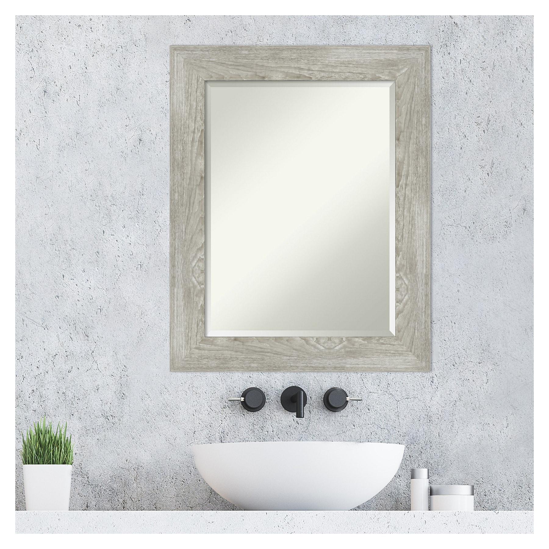 Amanti Art Beveled Bathroom Wall Mirror - Dove Greywash Frame Outer Size: 24 x 30 in