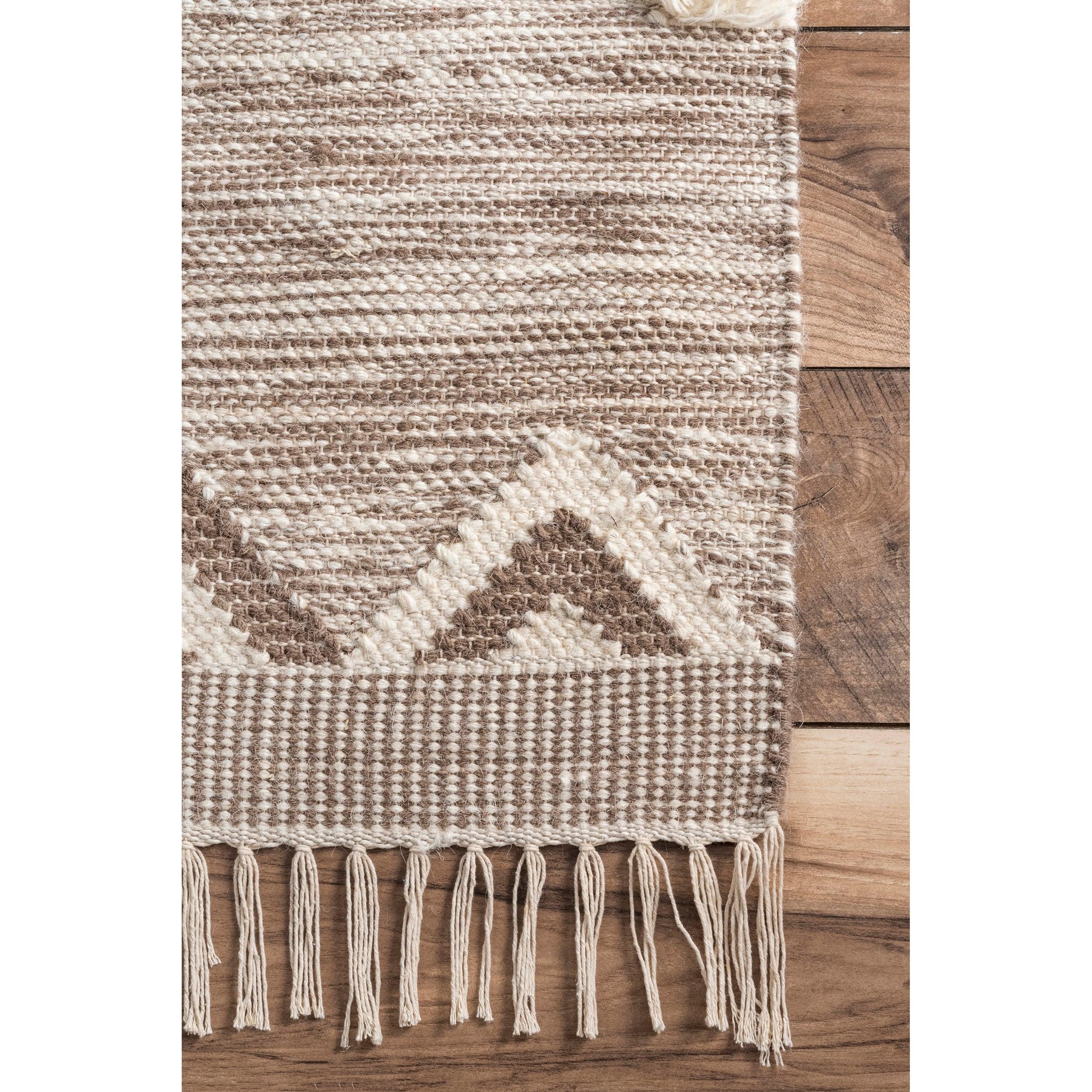 Nuloom Savannah Geometric 6 Square Wool Indoor Area Rug for Living Room Bedroom Dining Room Kitchen, Beige/Ivory