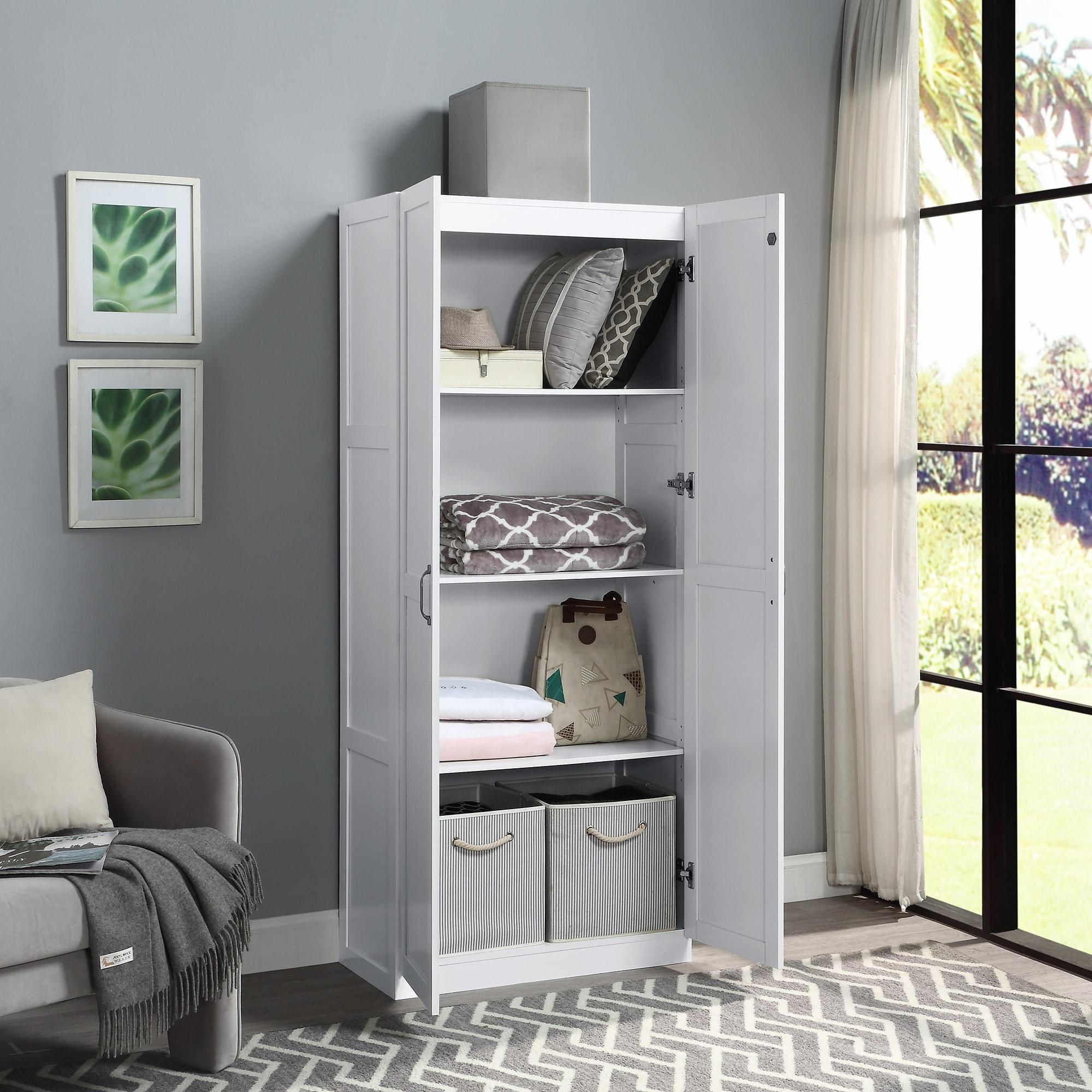 Hopkins Modern 4 Shelf Storage Closet White - Manhattan Comfort: MDF, European Hinge, Anti-Tip