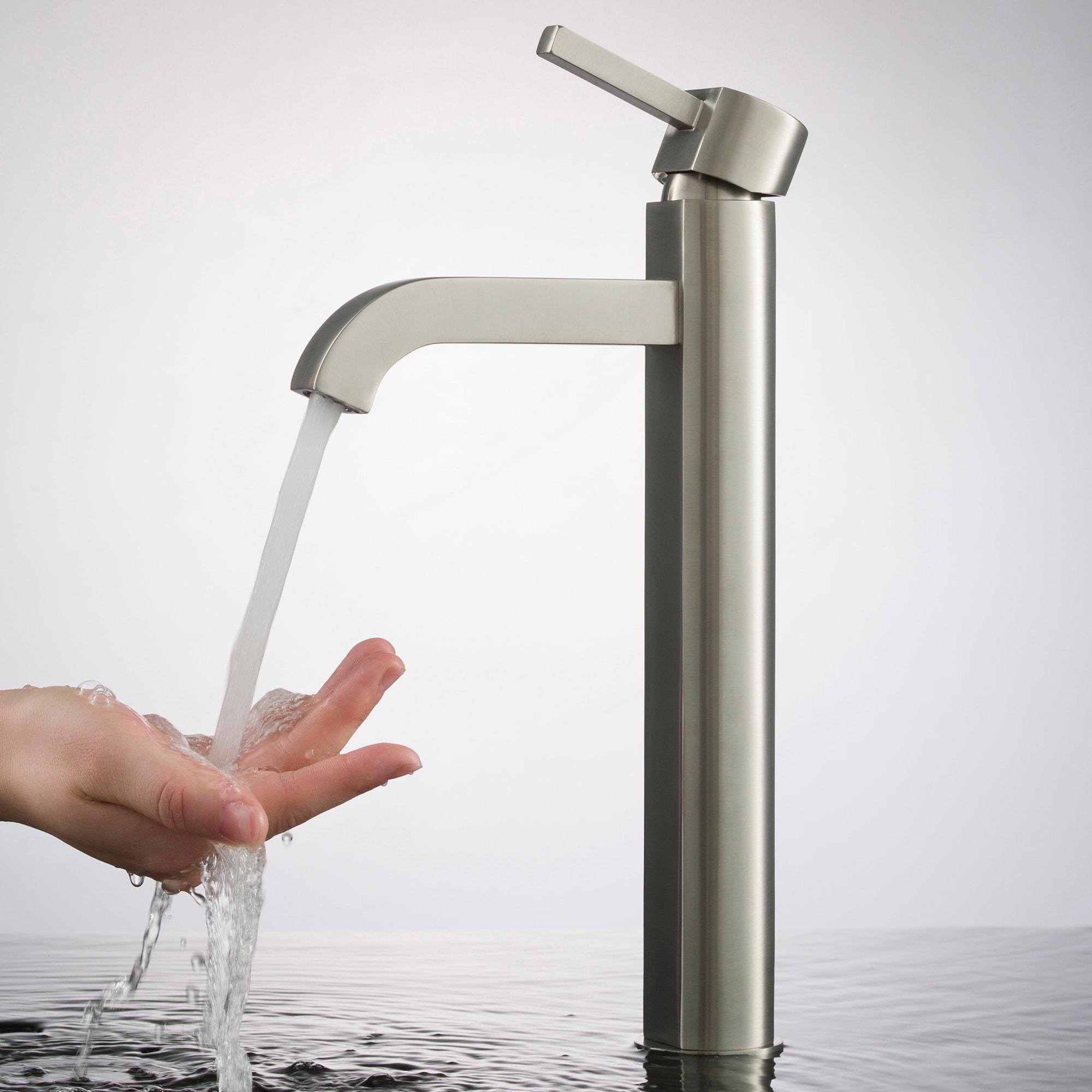 Kraus FVS-1007-PU-10SN Kraus Ramus Vessel Mixer Single-Handle Bathroom Faucet with Matching Pop-Up Drain