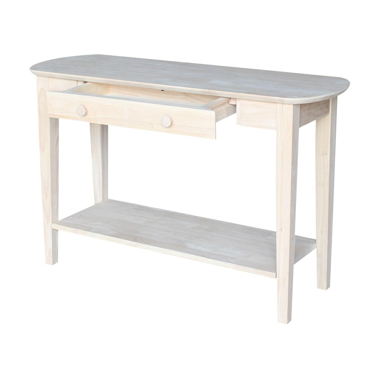 International Concepts Philips Oval Sofa Table Unfinished: Hardwood Accent Table with Drawer & Shelf