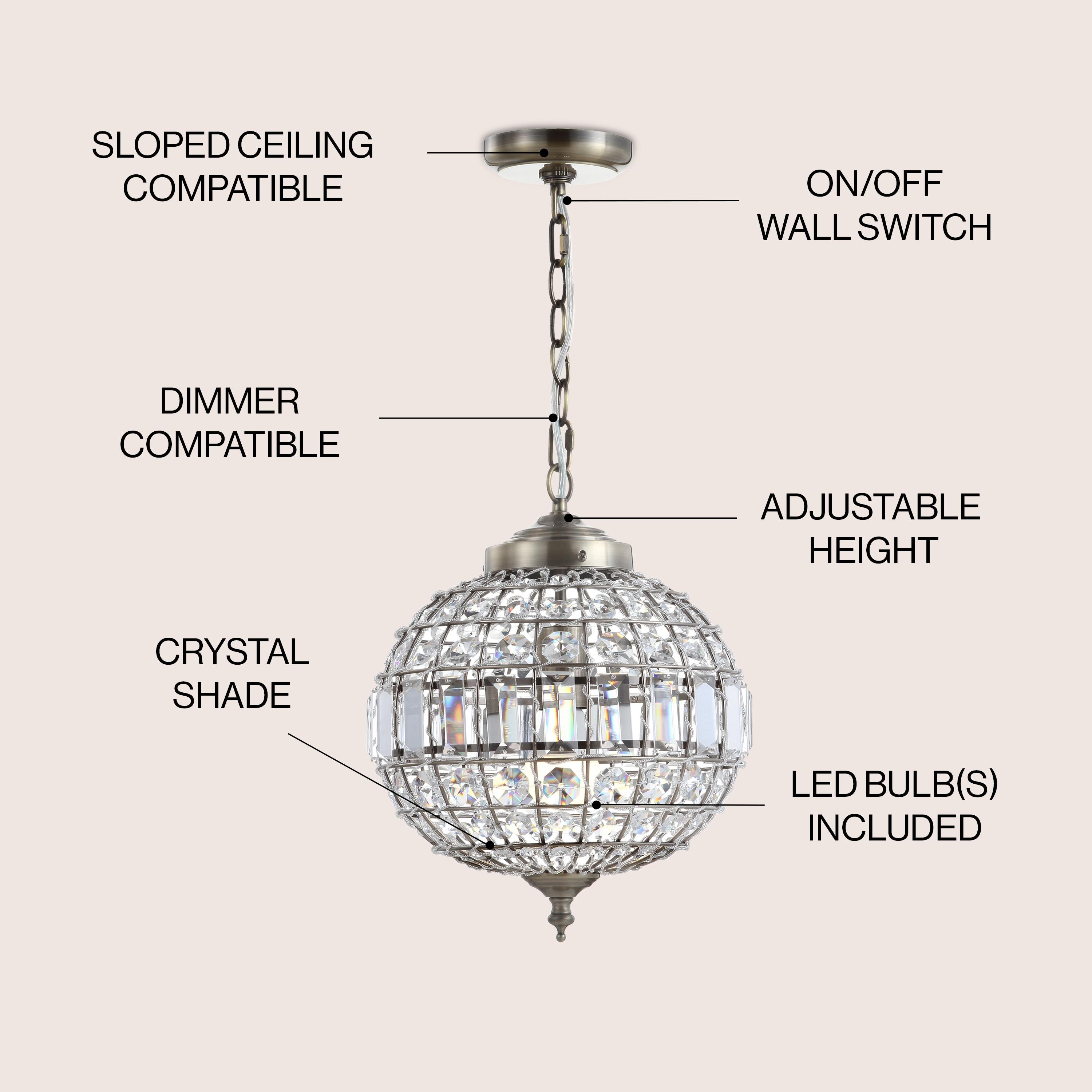 JONATHAN Y Georgina 12" Crystal/Metal LED Pendant Pendant, Antique Brass