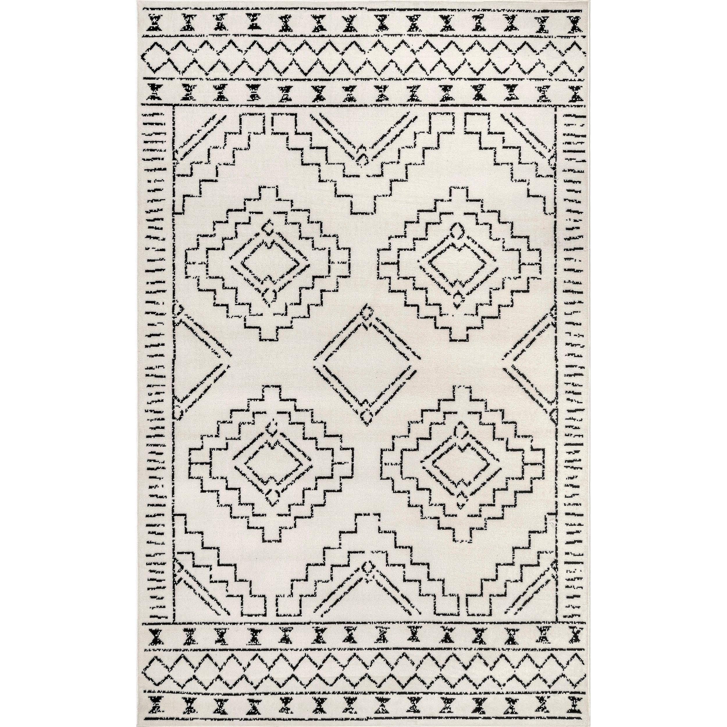 Gray 8' x 10' Rectangular Stain-Resistant Synthetic Area Rug