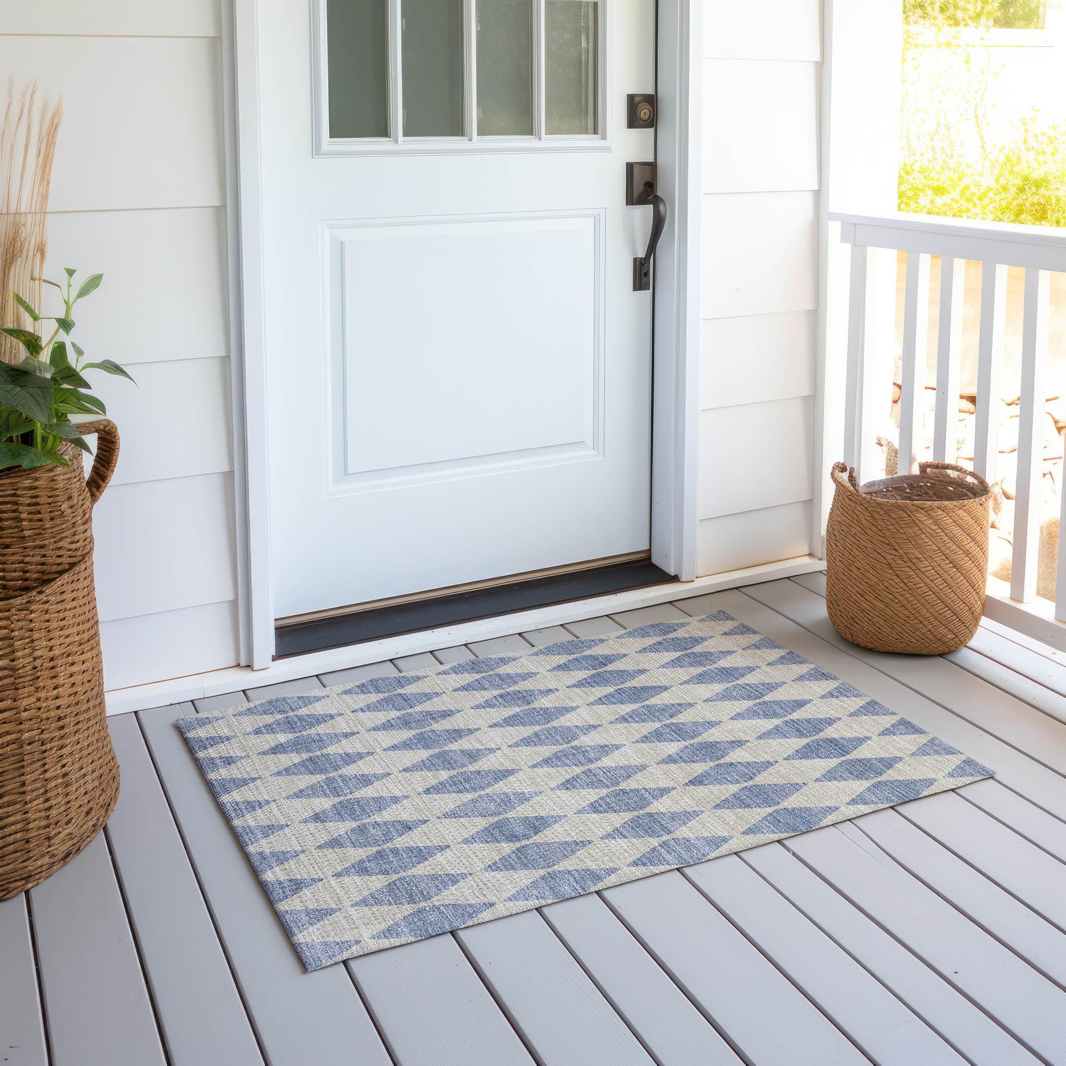 Sky Blue Diamond Pattern Washable Synthetic Rug 1'8"x2'6"