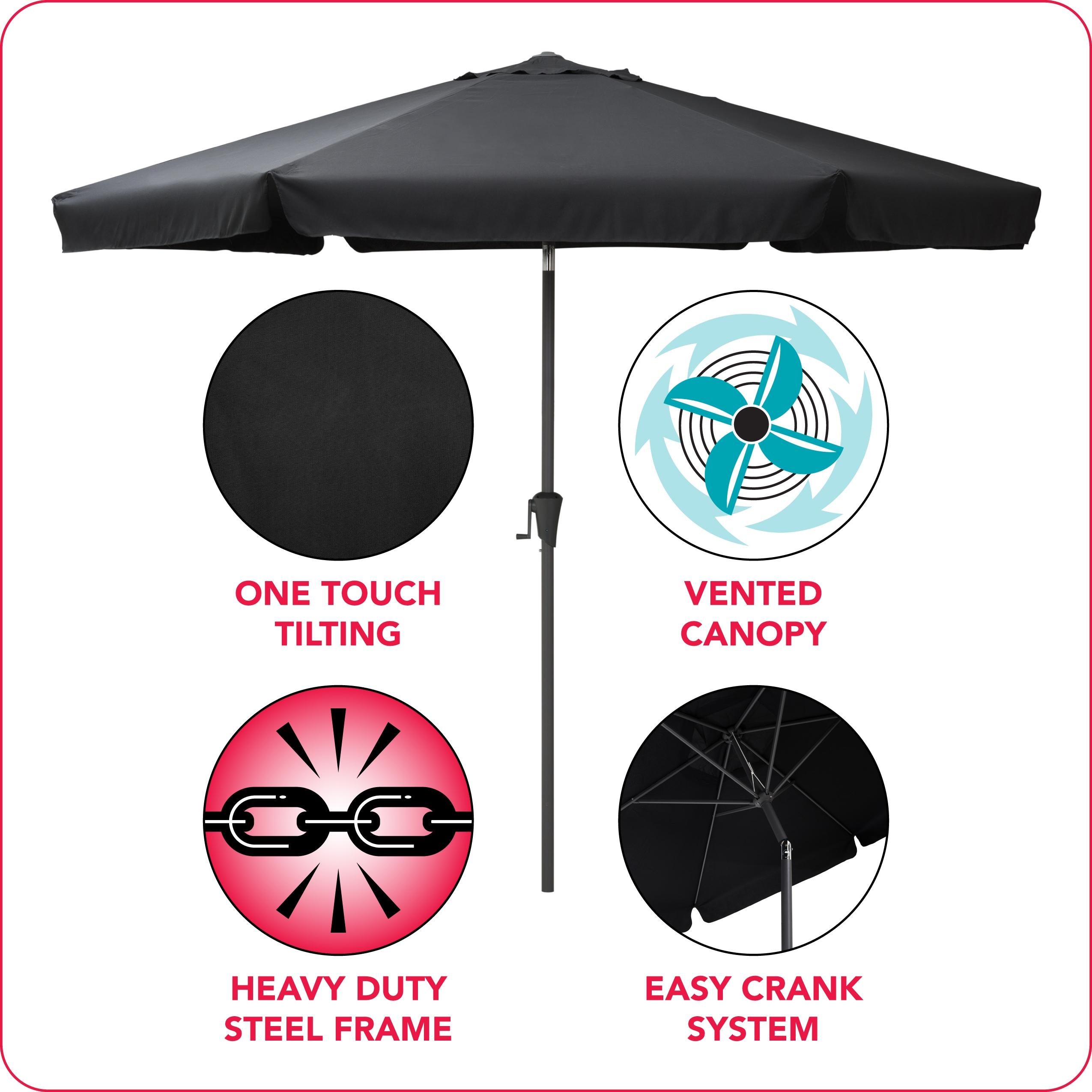 Round Modern Fabric & Steel Tilting Patio Umbrella in Black