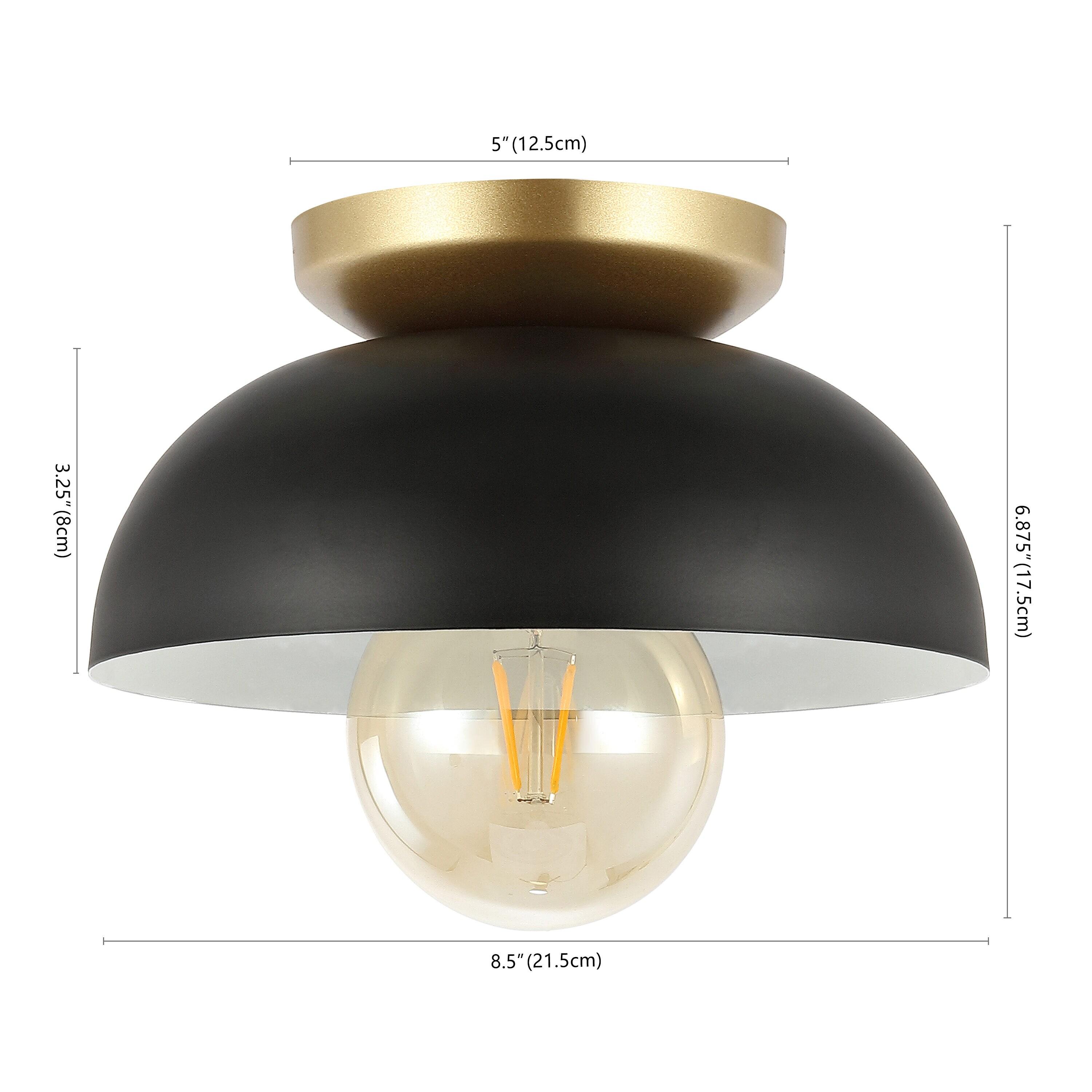 Paulina 8.5" 1-Light Classic Industrial Iron LED Flush Mount, Black/Gold Painting