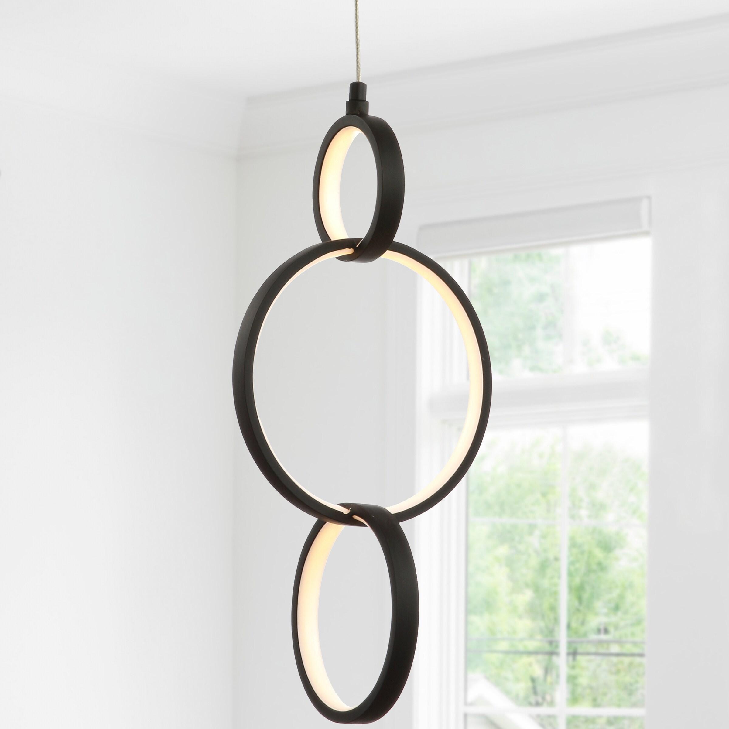 Loop 7.75" Adjustable Integrated LED Metal Ring Pendant, Black