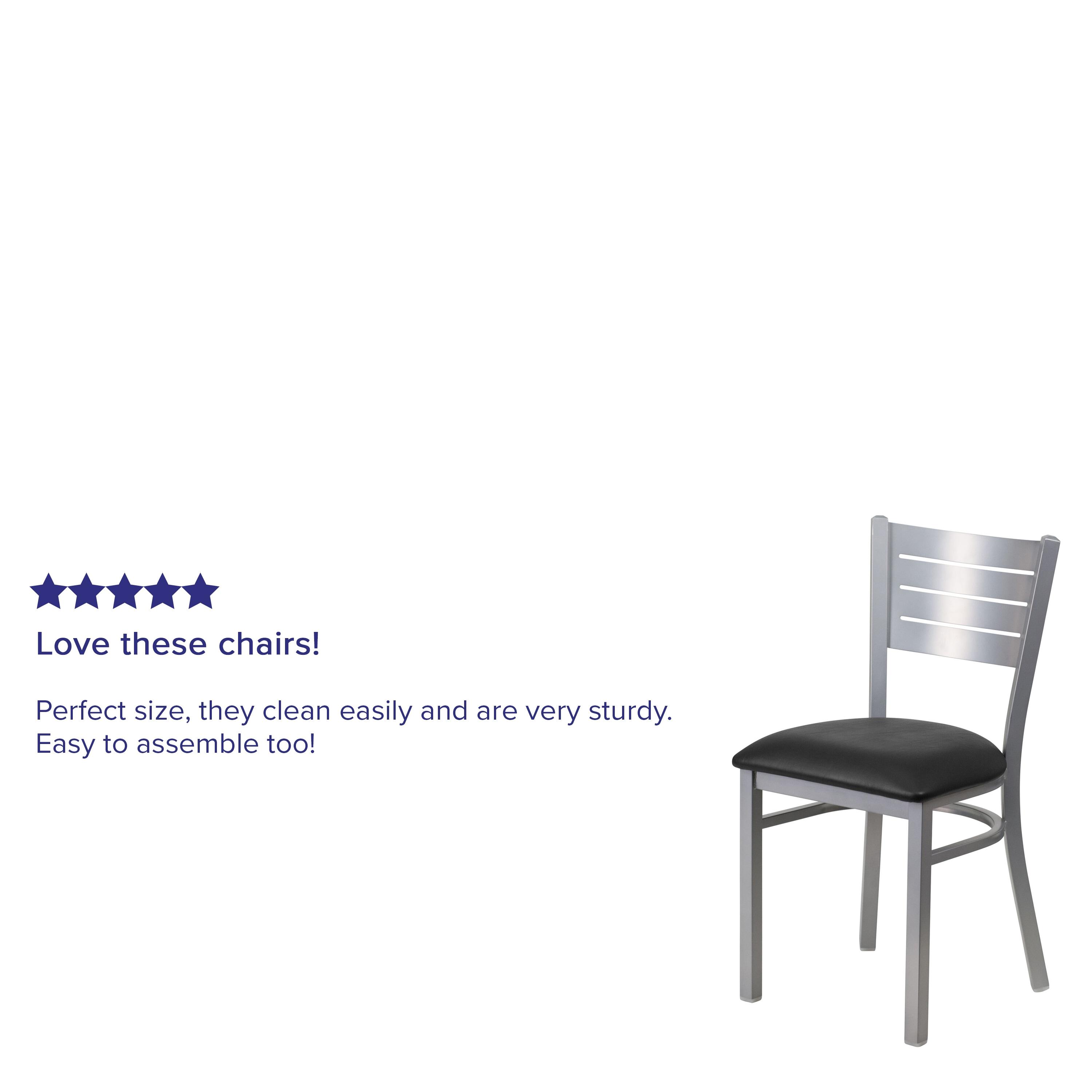 Flash Furniture HERCULES Series Silver Slat Back Metal Restaurant Chair - Black Vinyl Seat