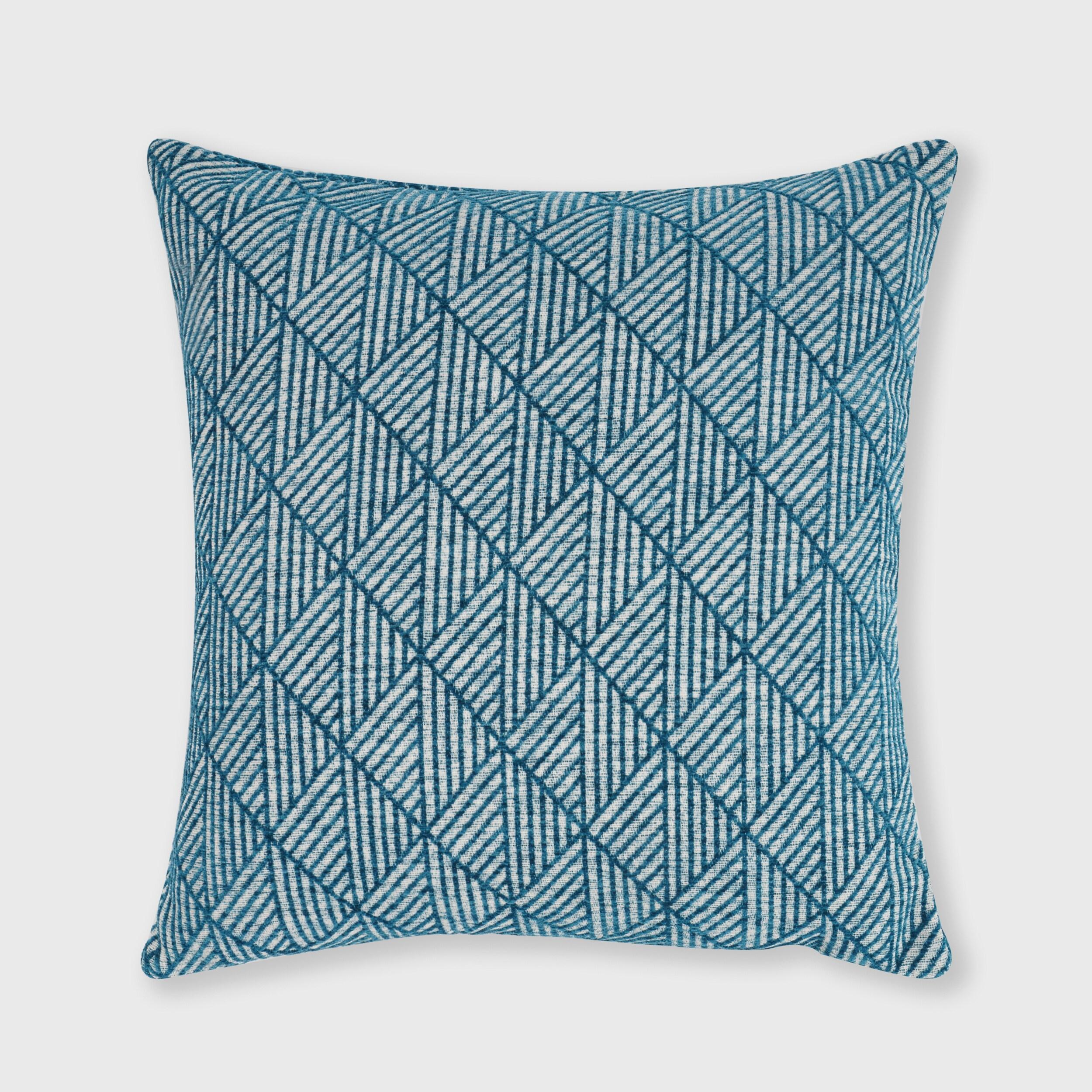 18"x18" Geometric Chenille Woven Jacquard Reversible Square Throw Pillow Teal - freshmint: Decorative Accent for Sofa, Indoor Zippered Pillow