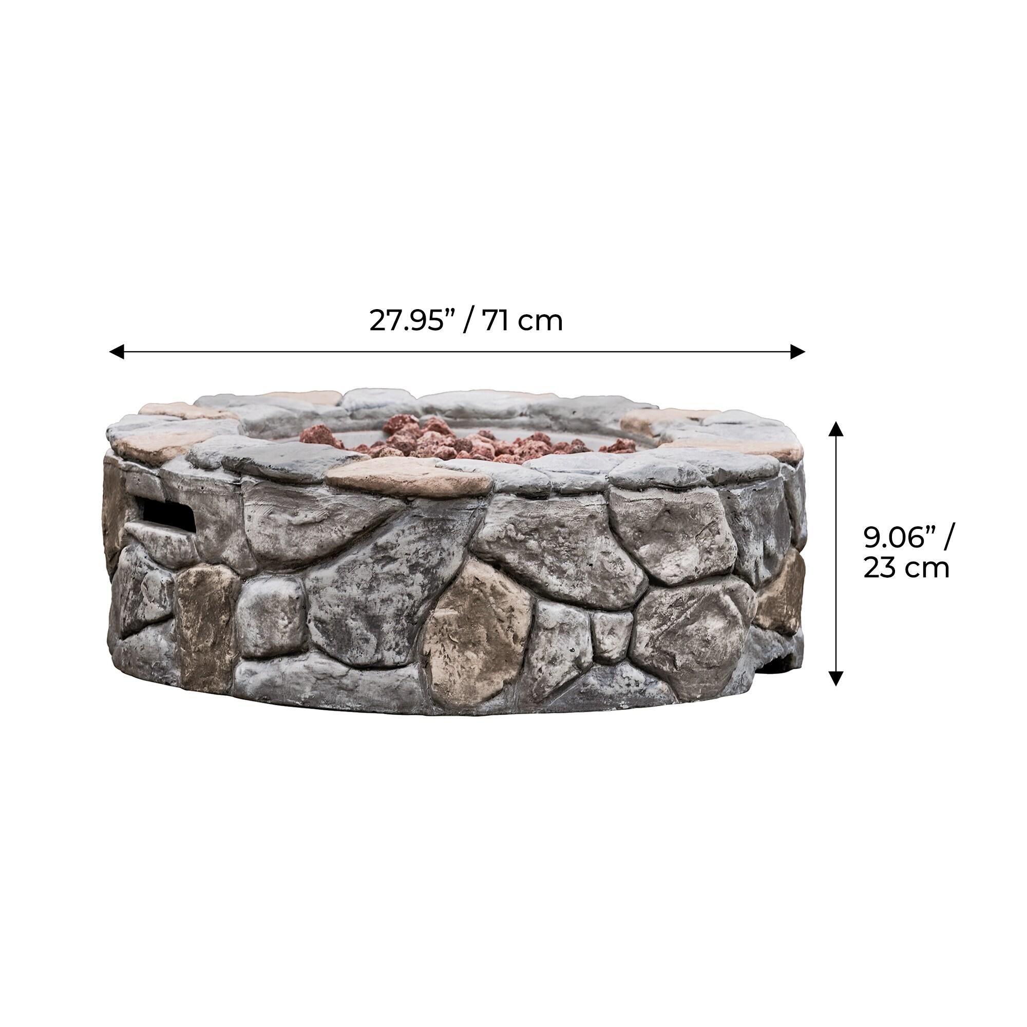 Grayson 28" Outdoor Round Stone Propane Gas Fire Pit - Teamson Home