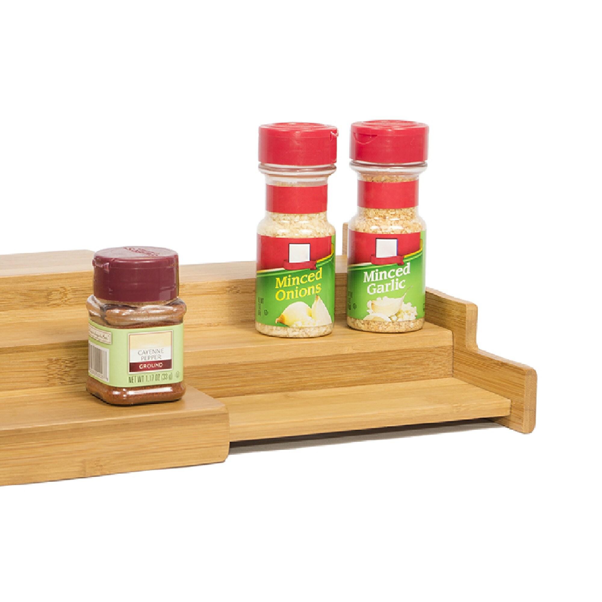 Trademark Innovations Bamboo Expandable 3-Tier Spice Rack and Cabinet Organizer, Natural, Small