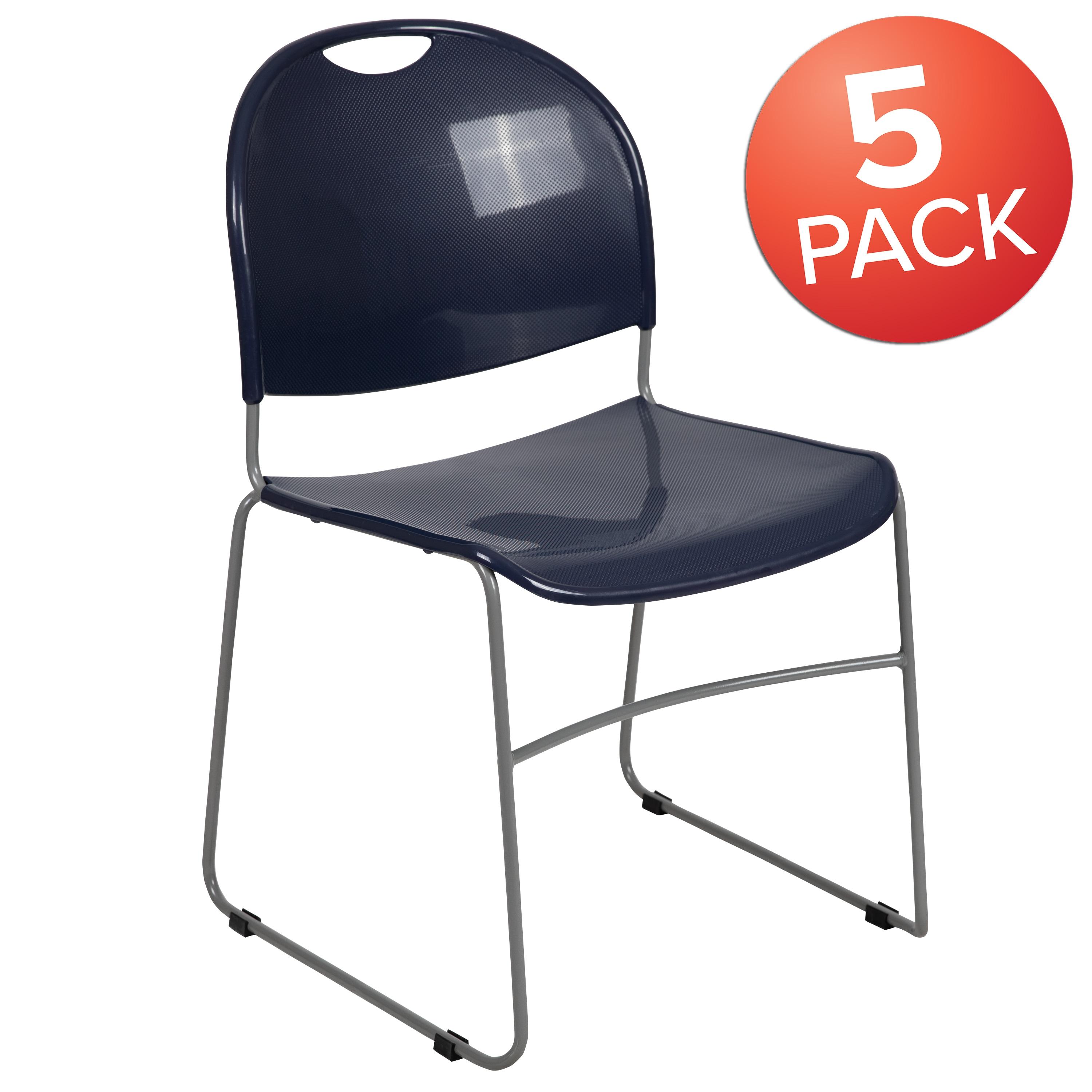 Gaea 880 lb. Capacity Ultra-Compact Stack Chair with Metal Frame (Set of 5)