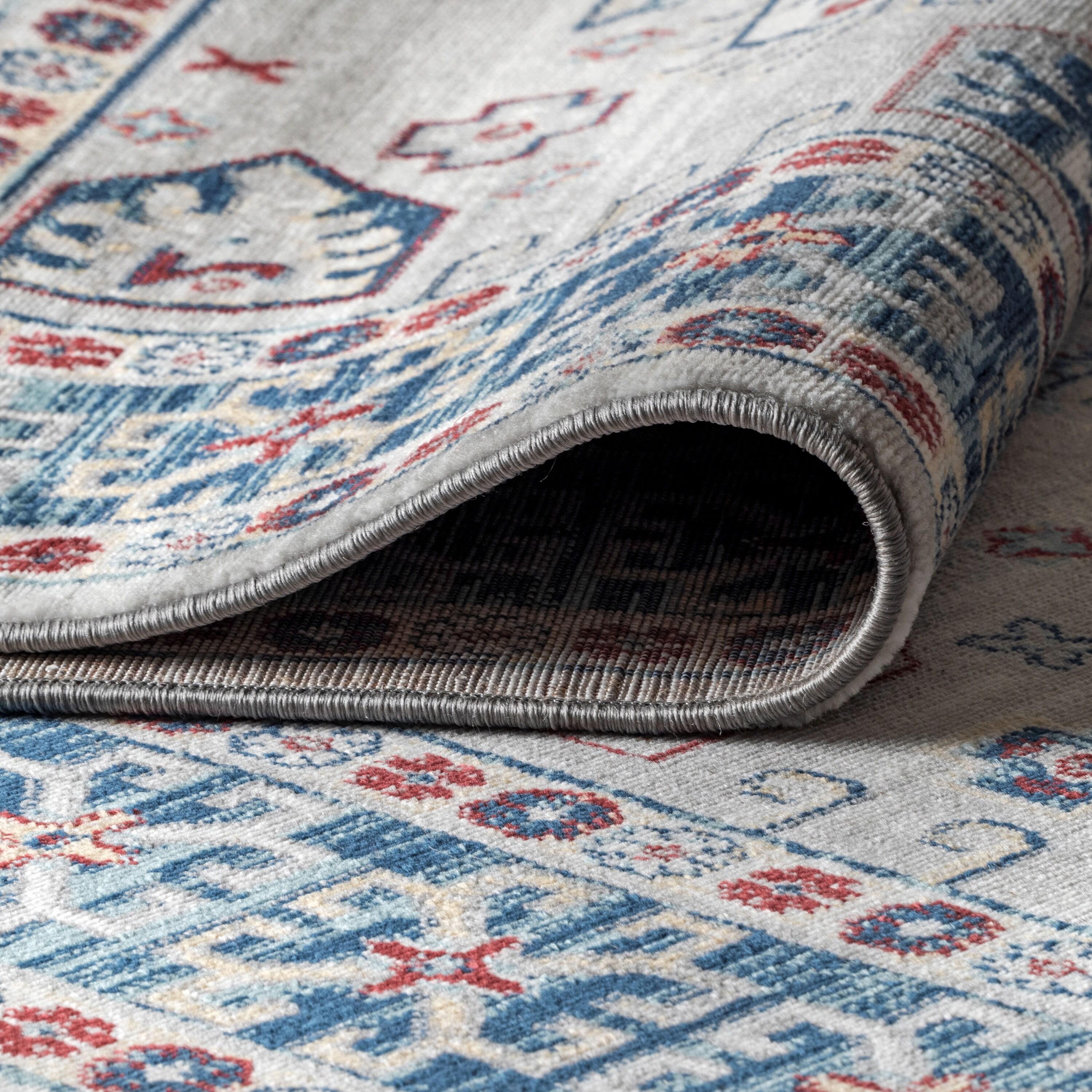 JONATHAN Y MDP108A-8 Modern Persian Vintage Medallion Blue/Light Grey 8 ft. x 10 ft. Area Rug, Country Floral, Pet Friendly, Stain Resistant, Easy to Clean, for Living Room; Kitchen, Bedroom