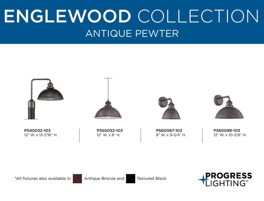 Progress Lighting Englewood 1-Light Medium Wall Lantern, Antique Pewter, Metallic Copper Shade