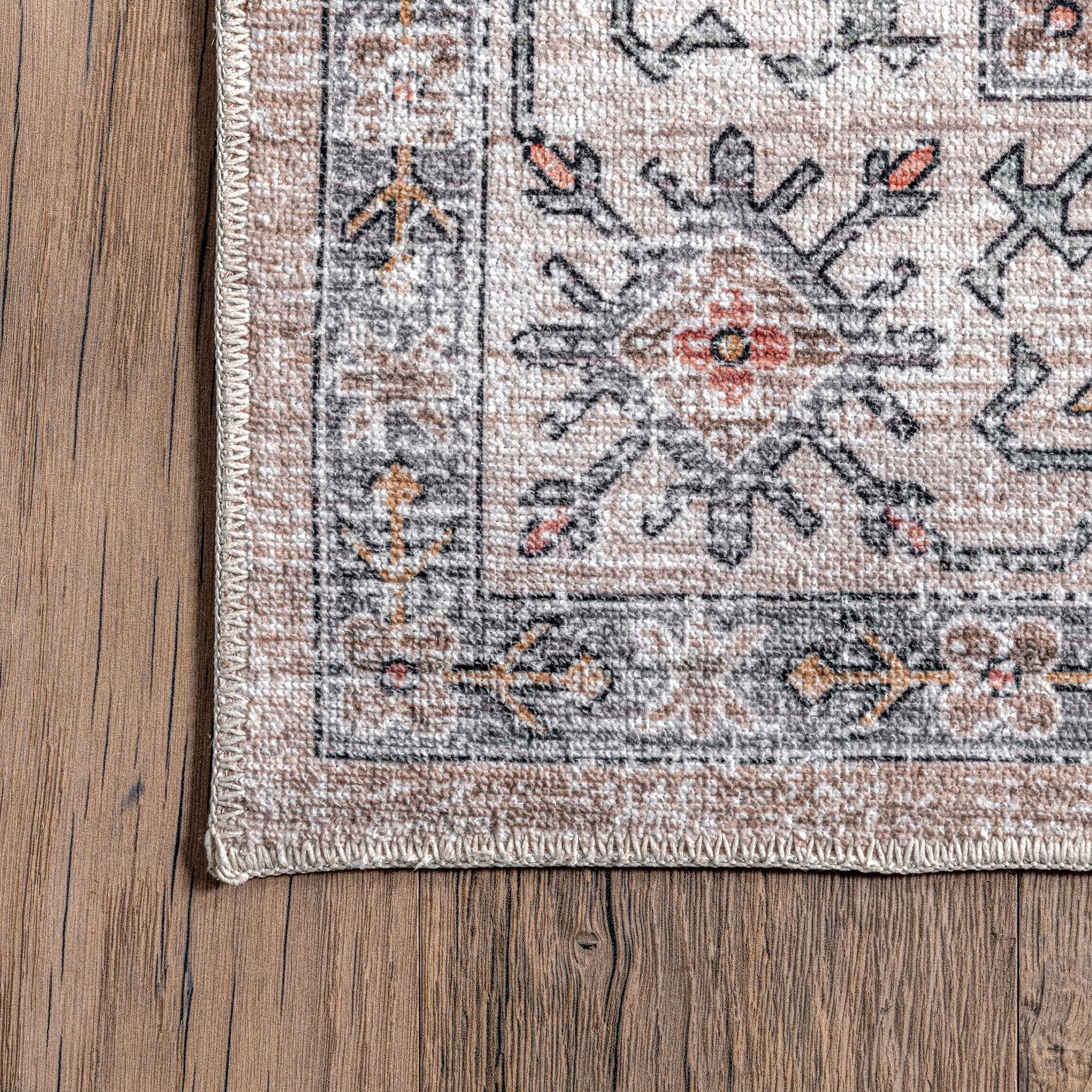 Nuloom Finley Pet Friendly Machine Washable Vintage Distressed Area Rug, 4' x 6', Beige