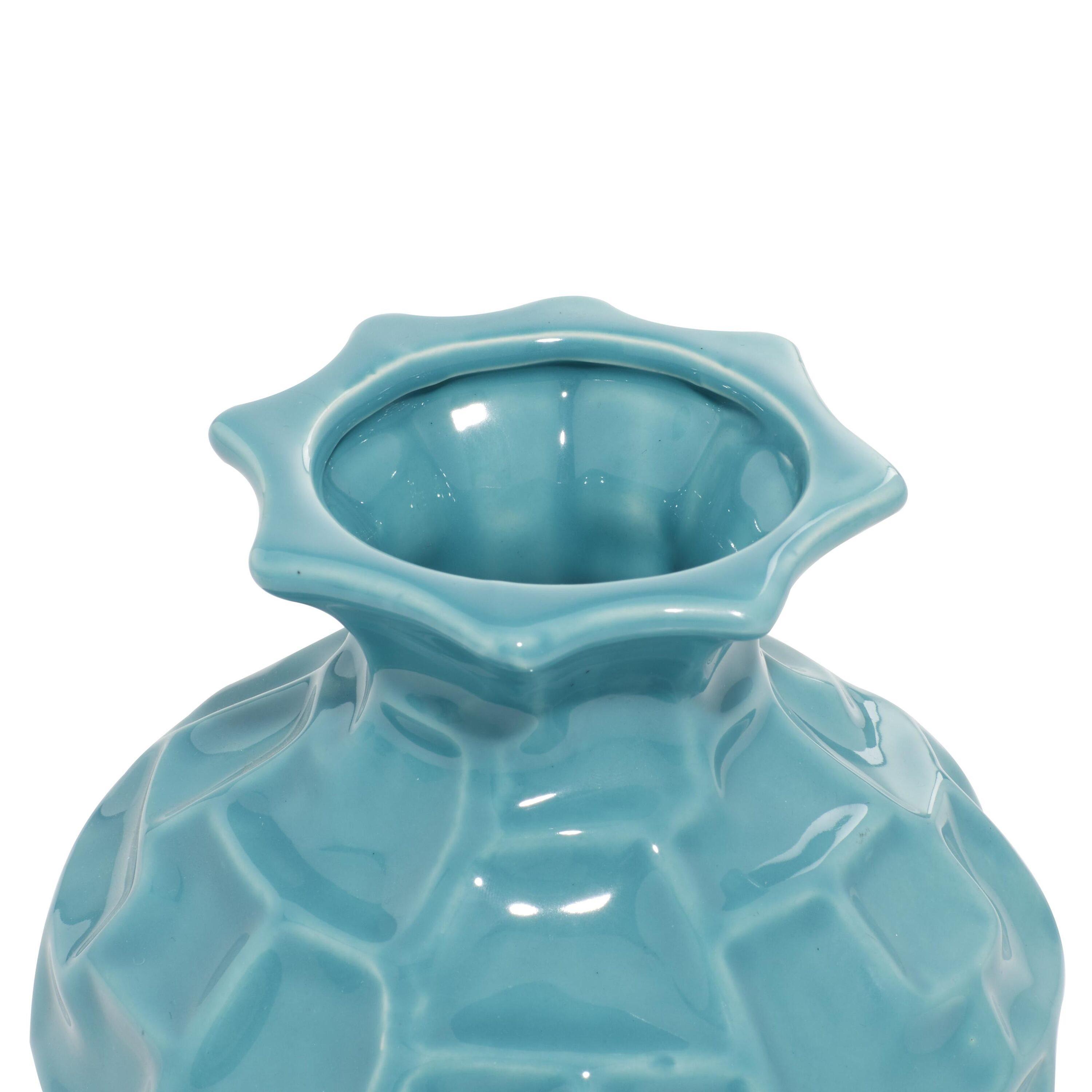 DecMode 6"W, 6"H Blue Ceramic Vase with Varying Patterns, Set of 3