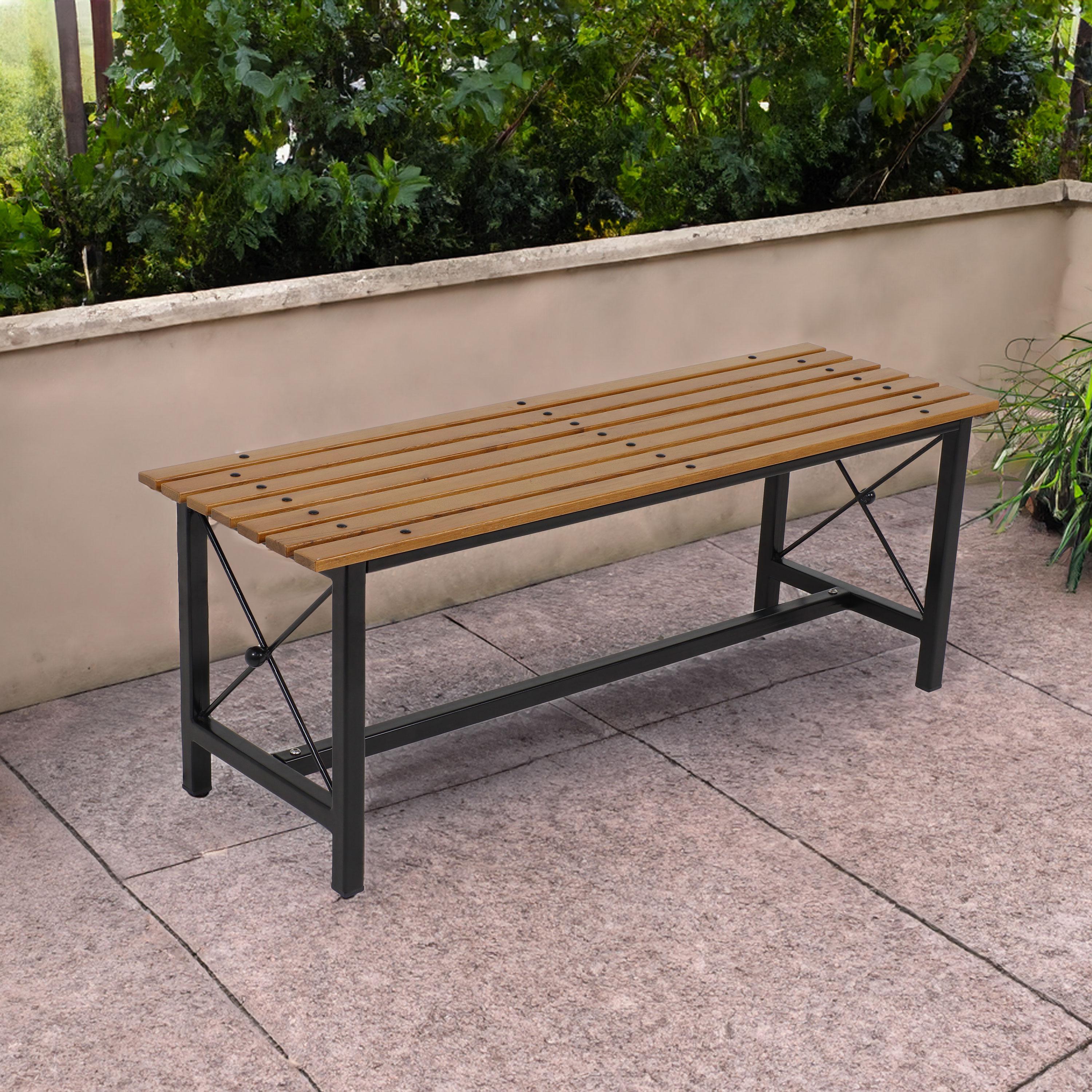 Sunnydaze European Chestnut Patio Dining Bench with Steel Frame - 17.75" H