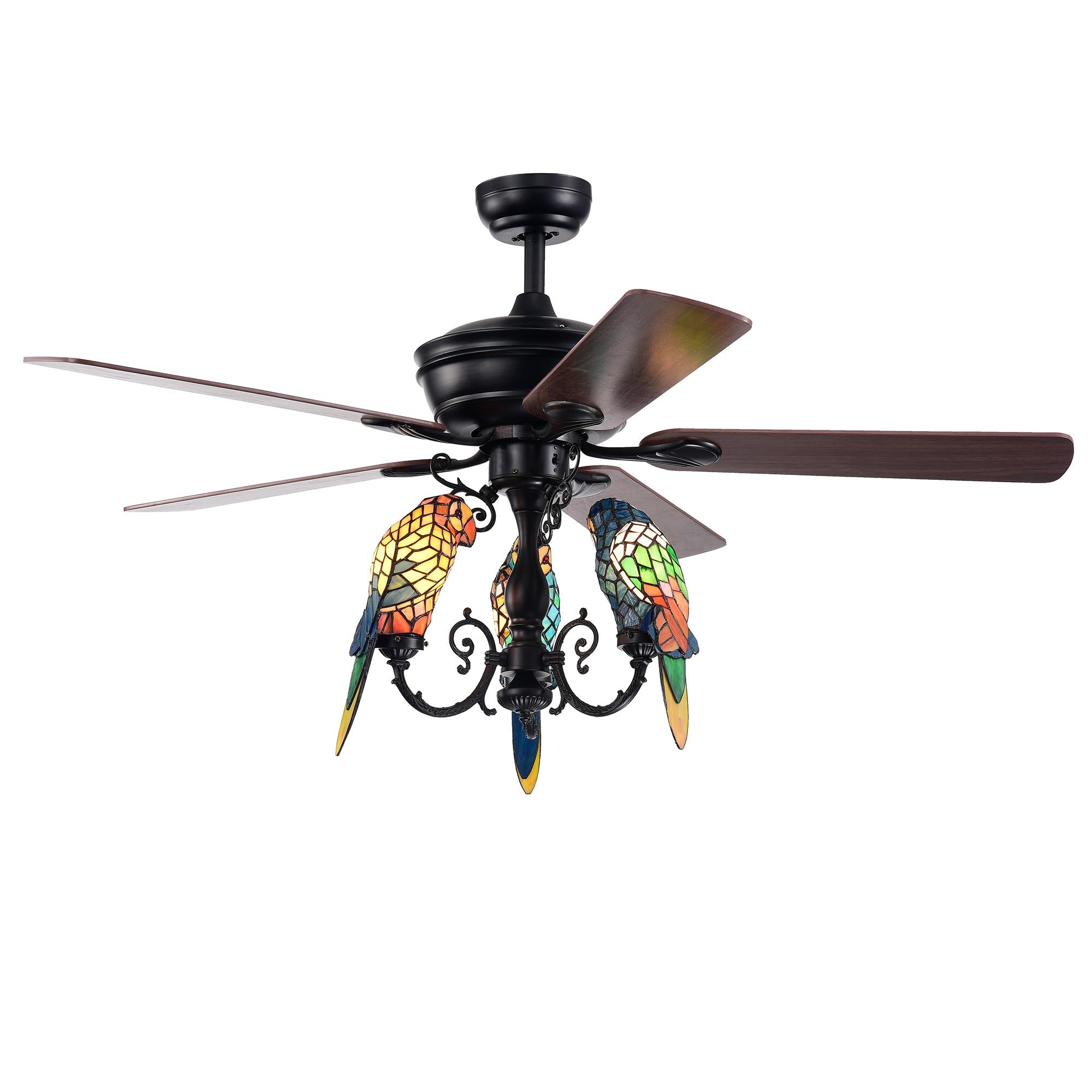 Korubo 3-light 52-inch Lighted Ceiling Fan Tiffany Style Parrot Shades (remote controlled)