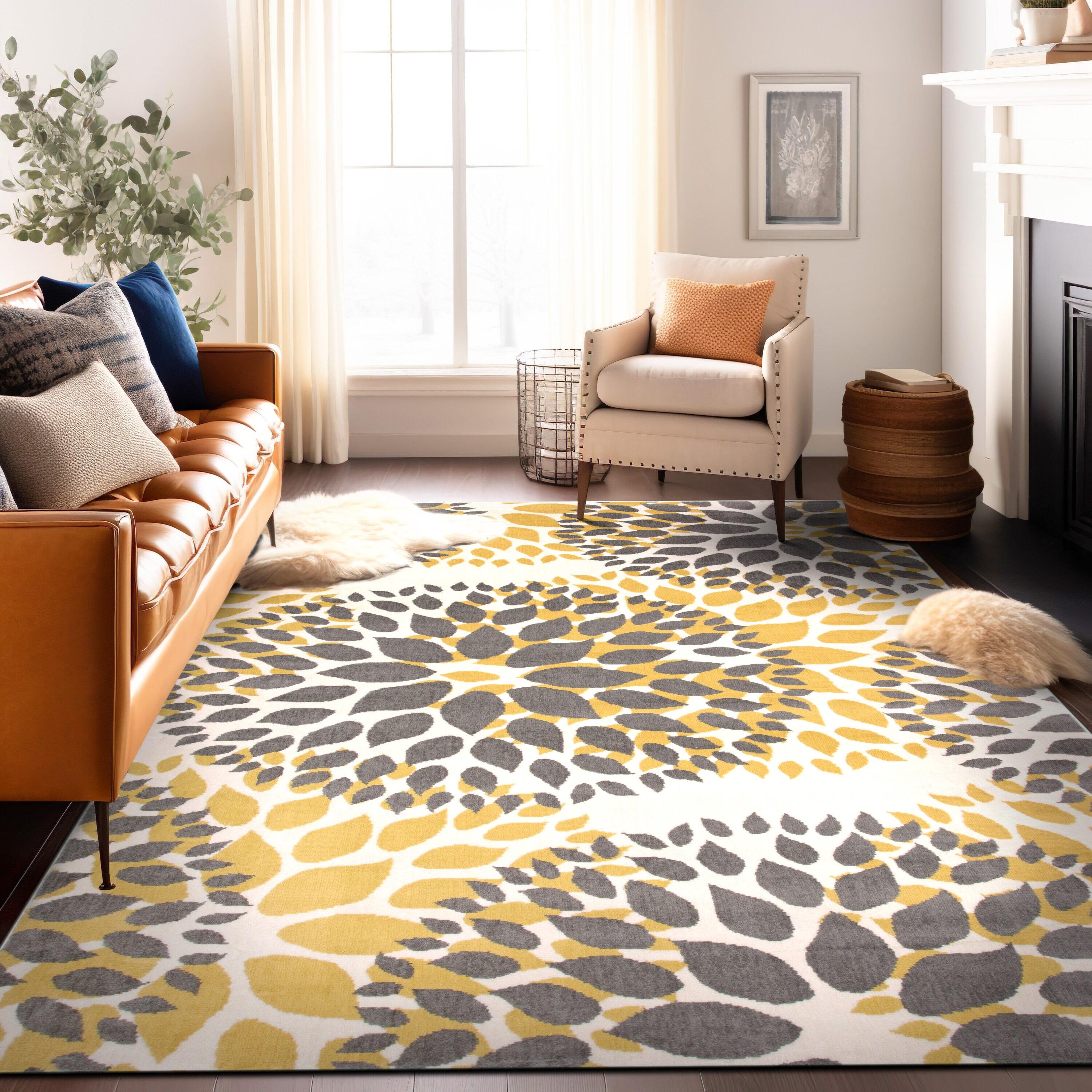 World Rug Gallery Modern Floral Circles Yellow 5' x 7' Area Rug