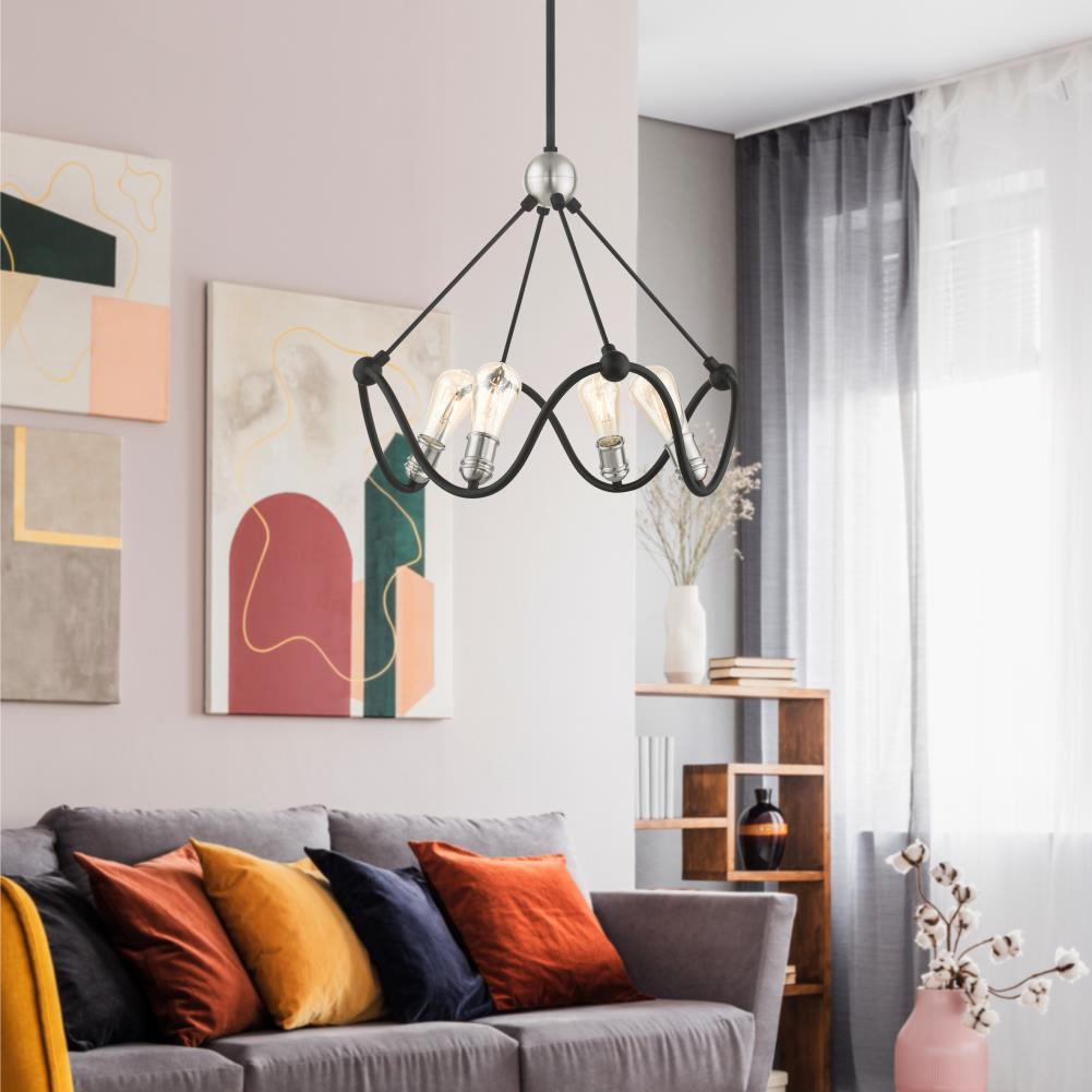 Livex Lighting Archer 4 - Light Chandelier in Textured Black/Brushed Nickel