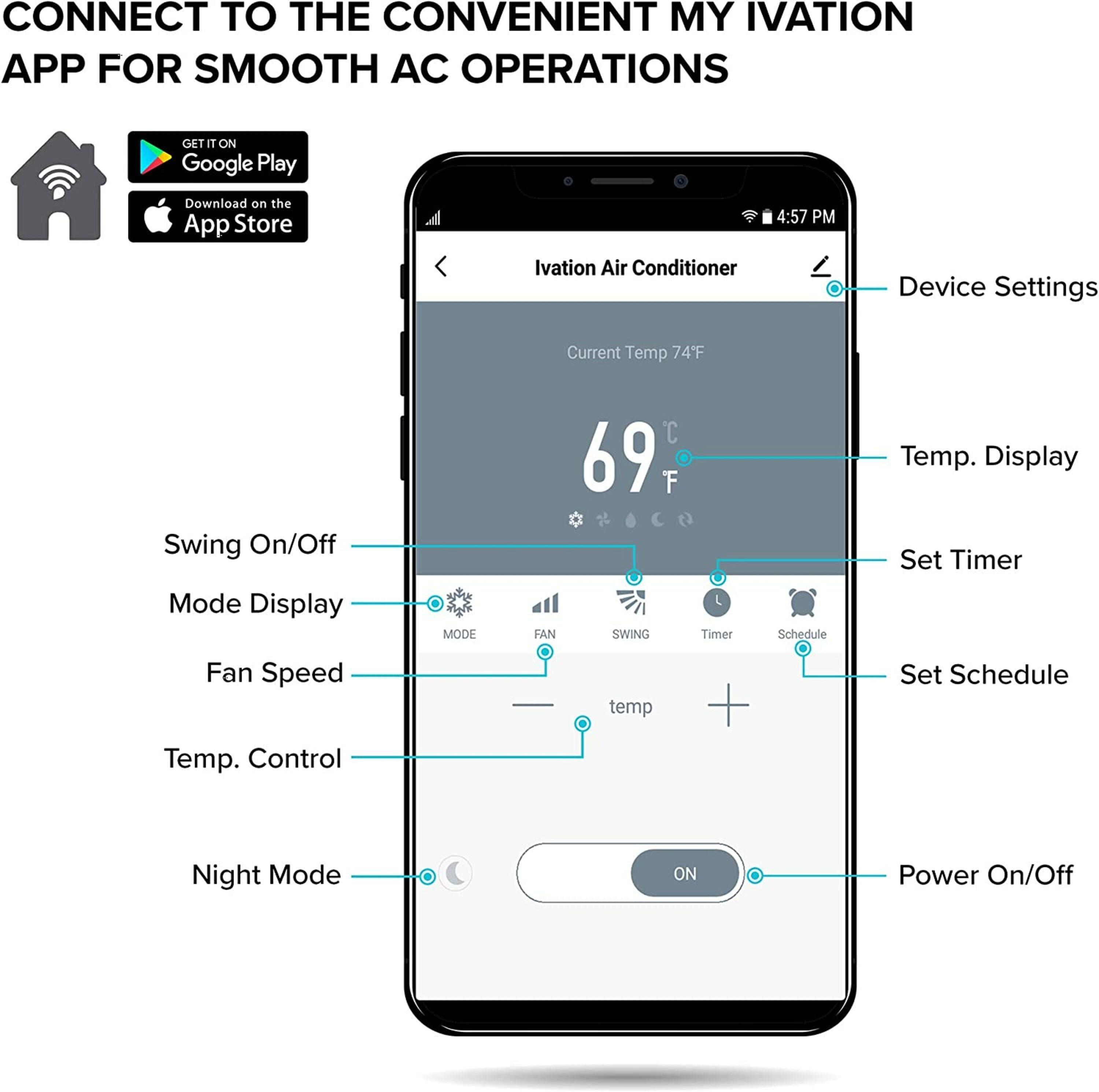 Ivation Ivation 12000 BTU Wi-Fi Connected Portable Air Conditioner for 500 Square Feet with Remote Included