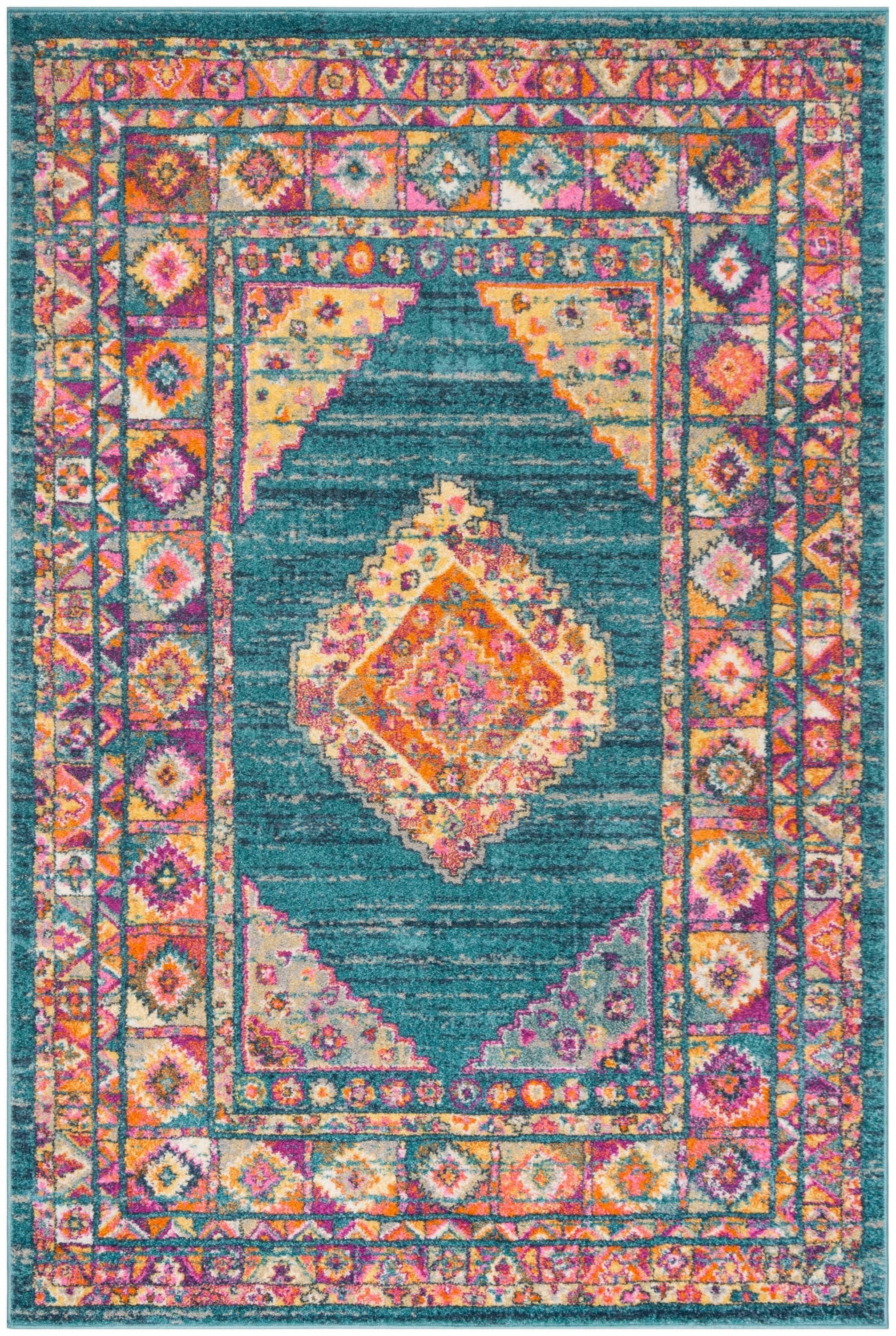 Madison MAD133 Power Loomed Indoor Area Rug - Light Blue/Orange - 6'x9' - Safavieh