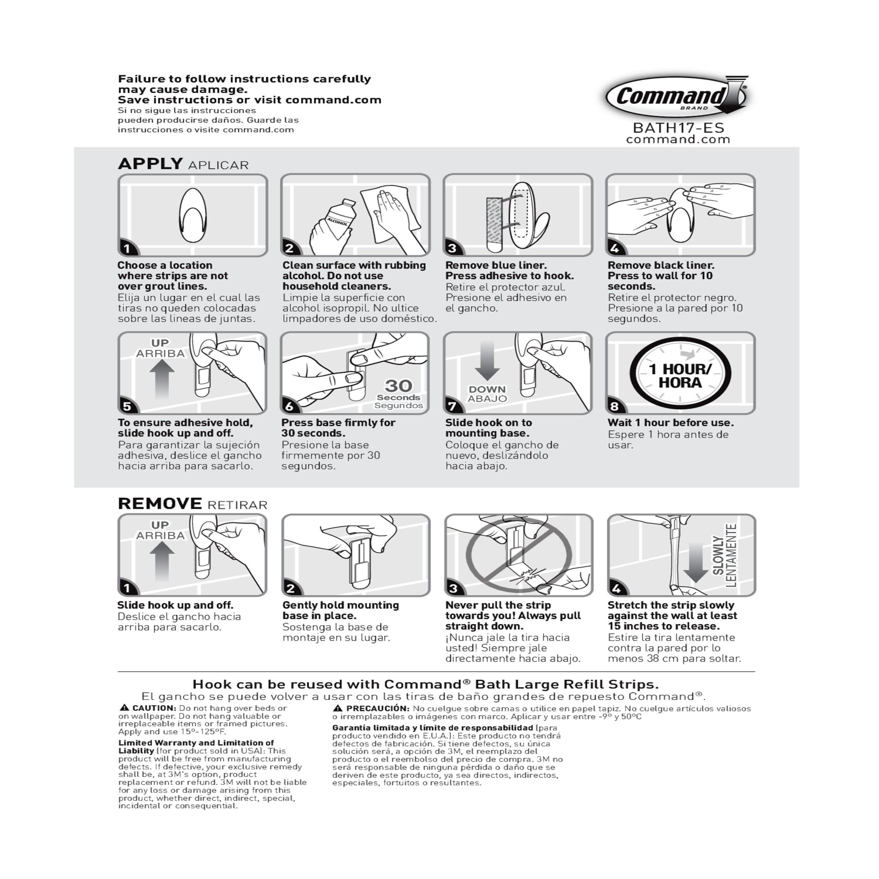 Command 1 Large Strip And Larged Sized Towel Hook with Water Resistant Strips Frosted