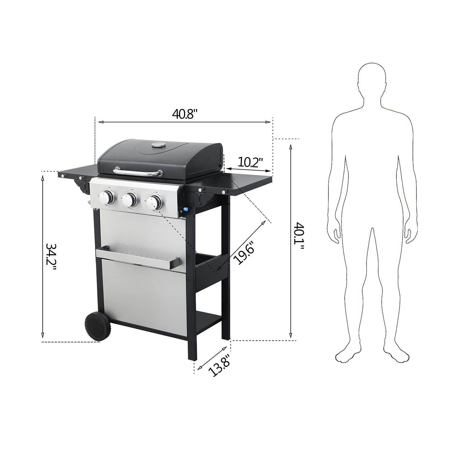 3-Burner Propane Gas Grill, 25,650 BTU Stainless BBQ For Patio Garden |Outdoor Grill with Two Side Shelves, Wheels and Bottle Opener