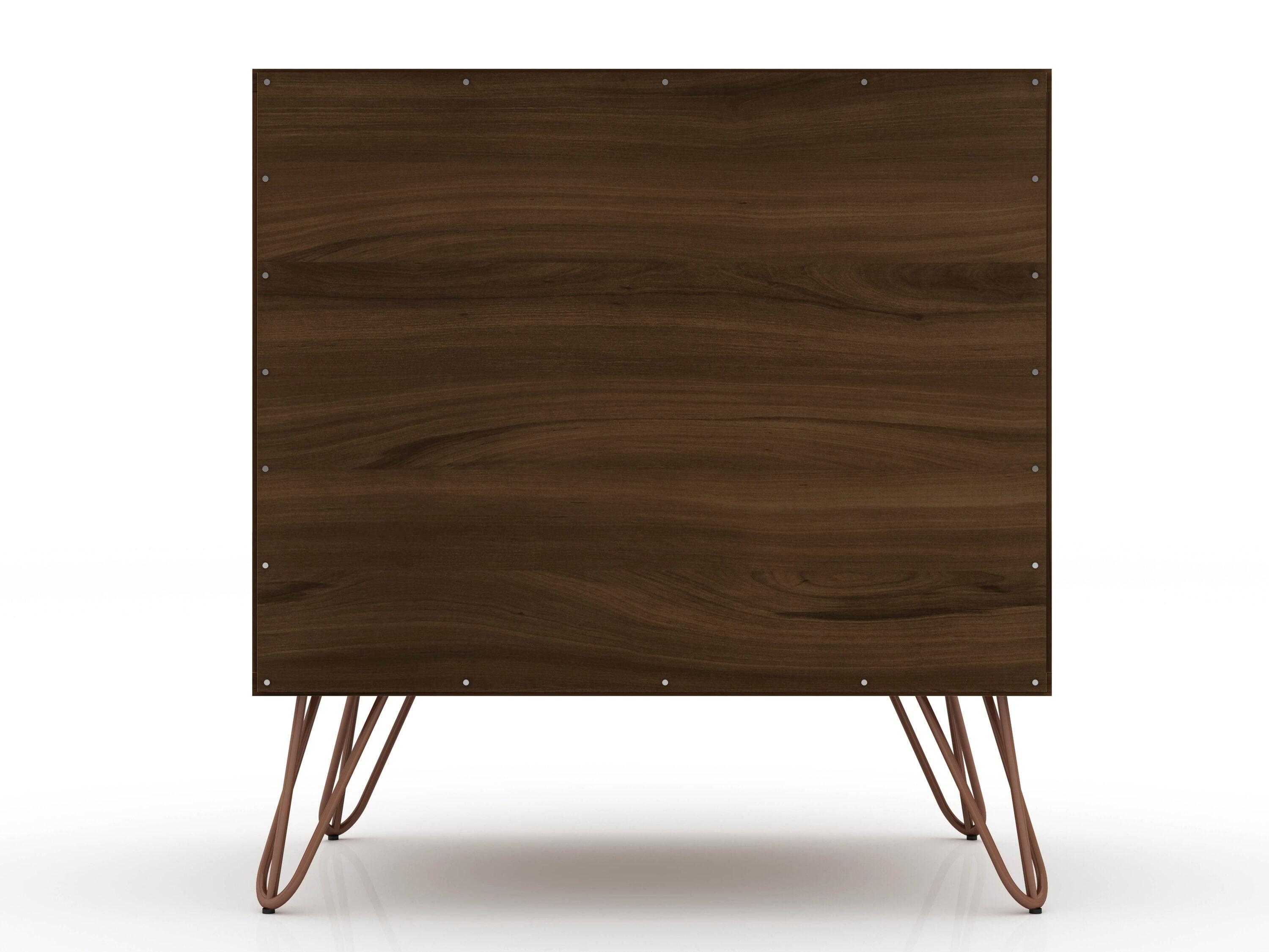 2.0 Rockefeller Nightstand Brown - Manhattan Comfort: Modern Bedside Table with Metal Legs & Storage