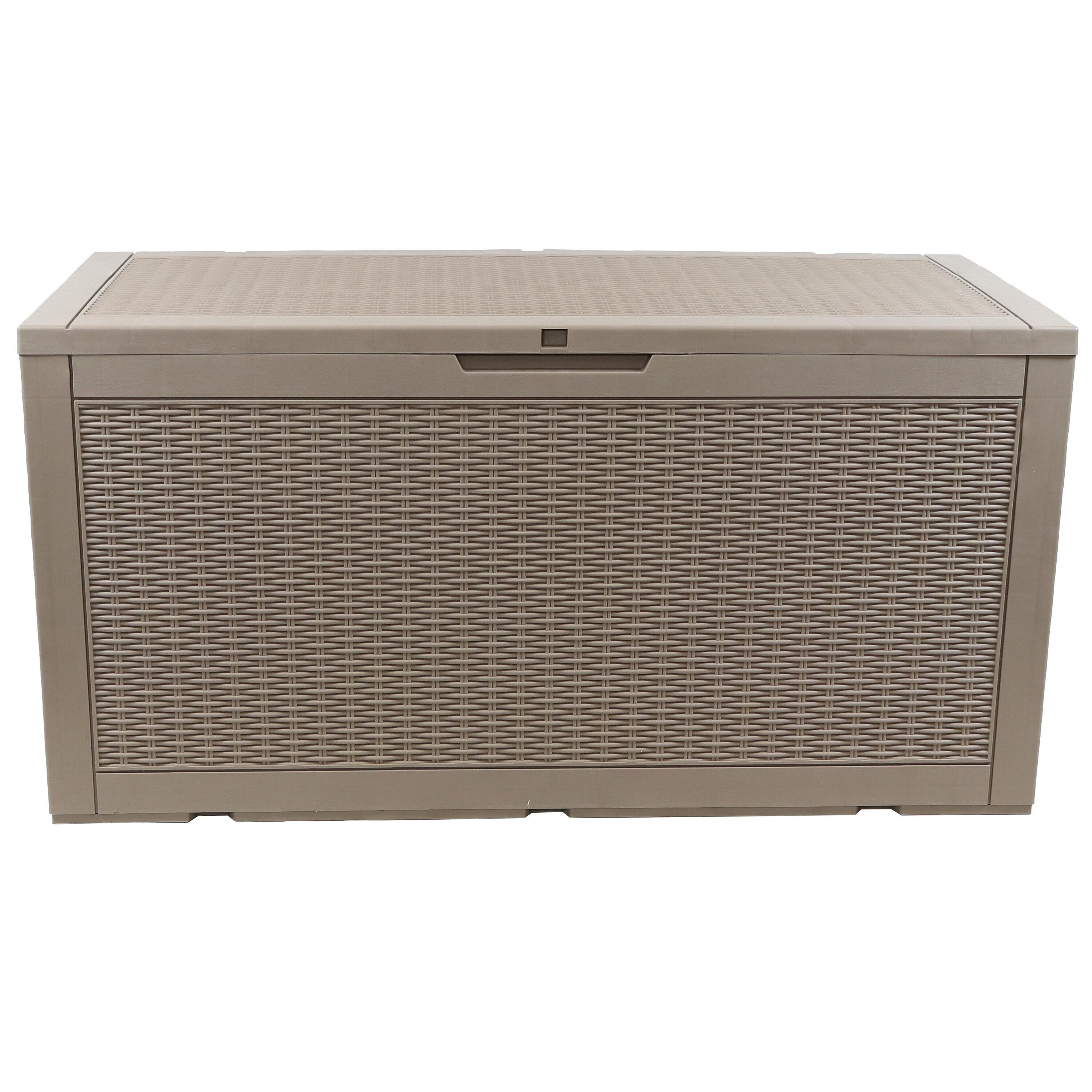 Sunnydaze Outdoor Deck and Patio Storage Box with Rattan Design - 100 Gal. - Driftwood