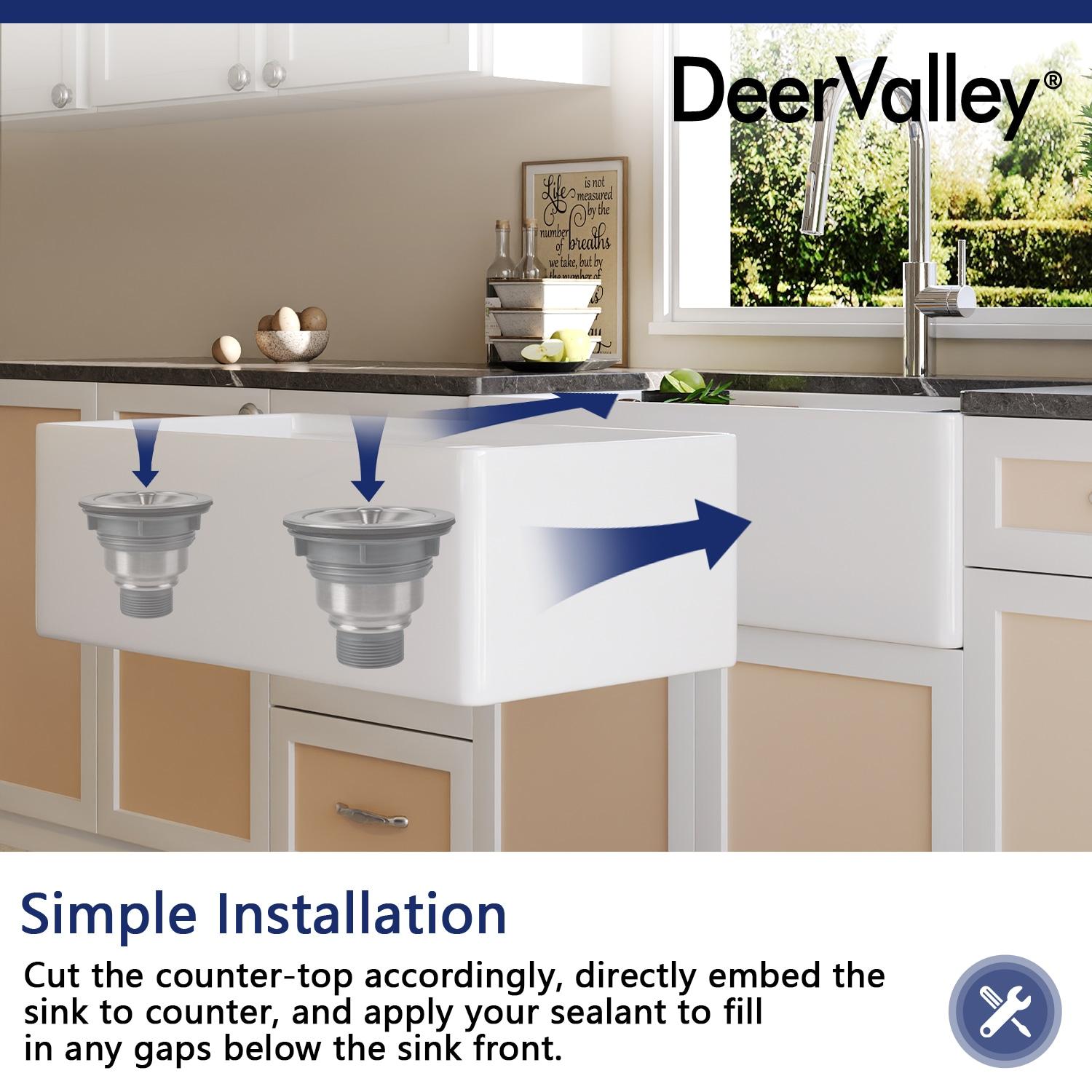 DeerValley 33" L X 20" W Double Basin Workstation Farmhouse Kitchen Sink With Sink Grid, Cutting Board And Dish-Drying Rack