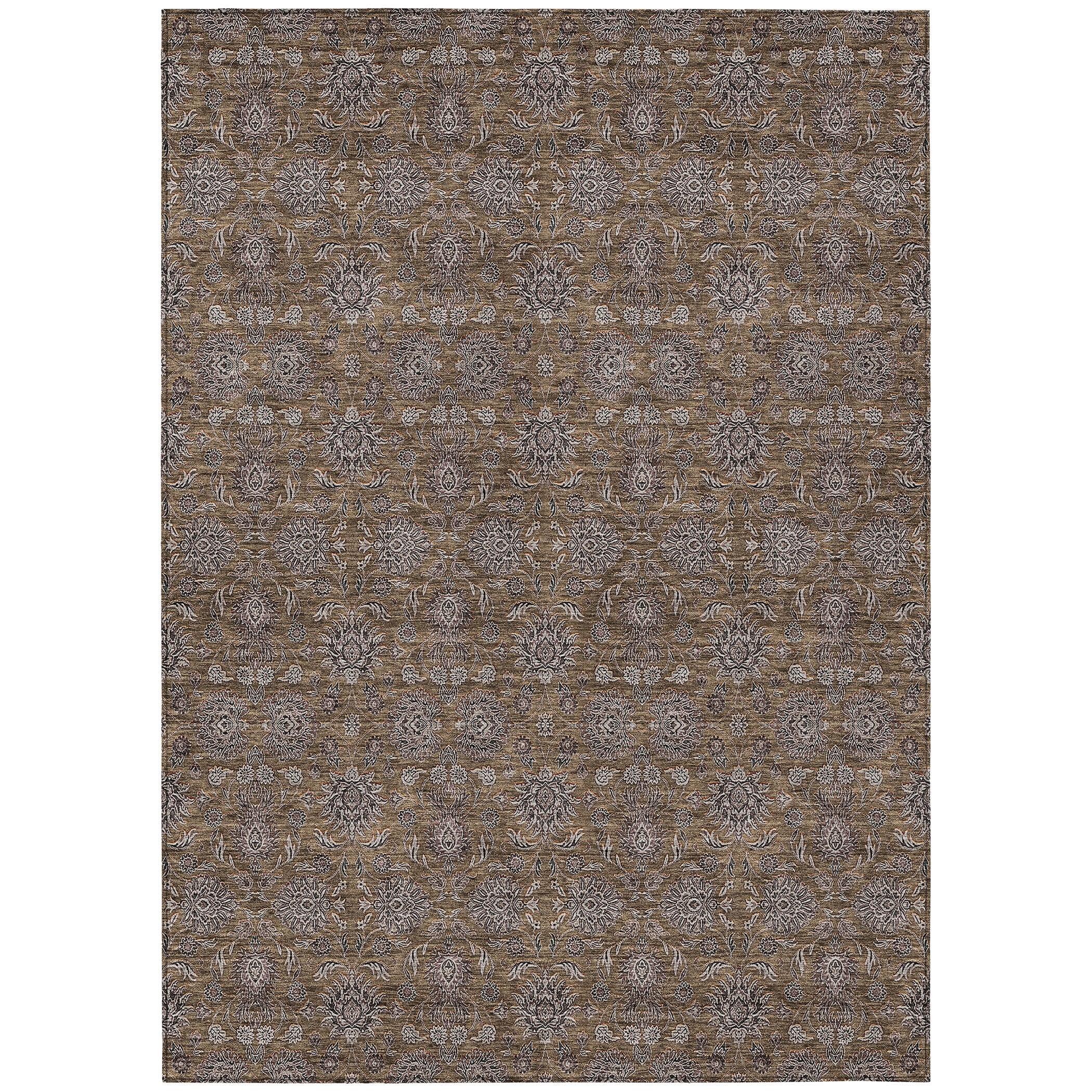 Chocolate Floral Patterned Synthetic Indoor/Outdoor Rug 5' x 7'