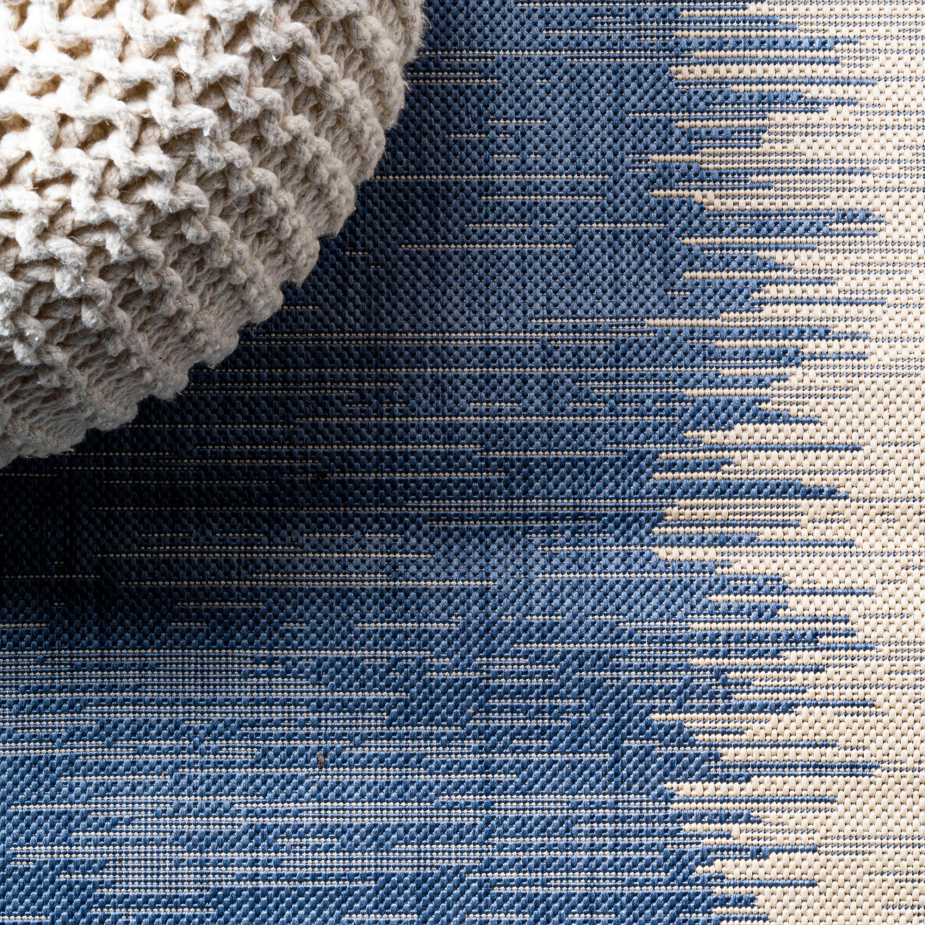 2' x 10' Tavira Modern Strie' Indoor/Outdoor Runner Rug, Blue/Beige - JONATHAN Y