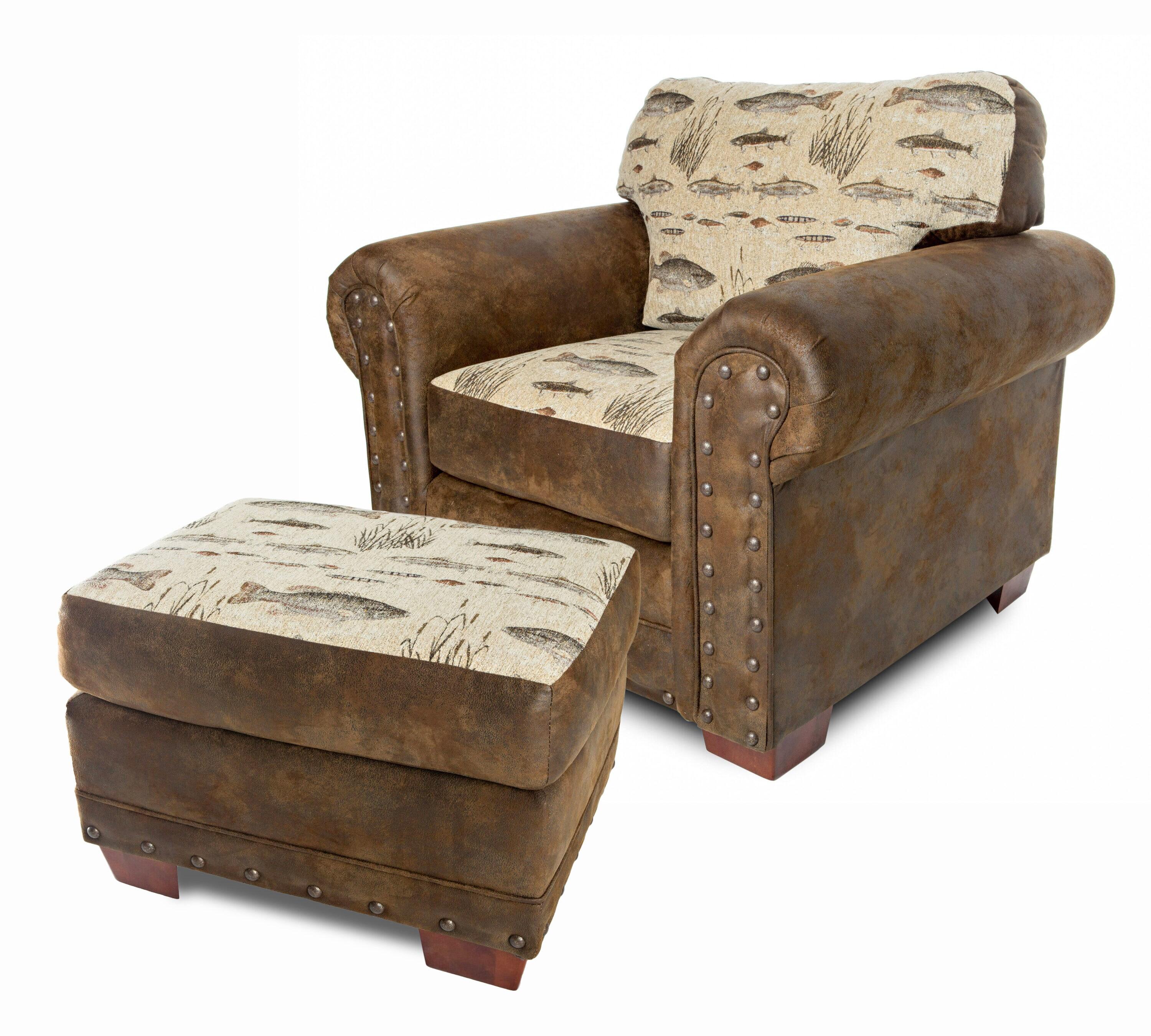 Brown Microfiber and Wood Accent Chair with Ottoman