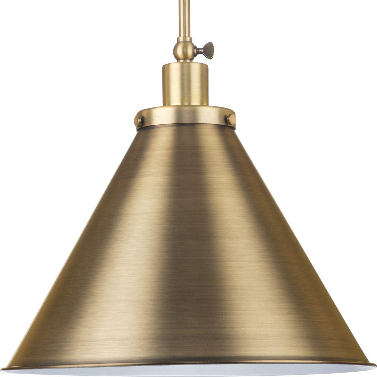 Progress Lighting Hinton 1-Light Pendant Vintage Brass Cone Shade Collection