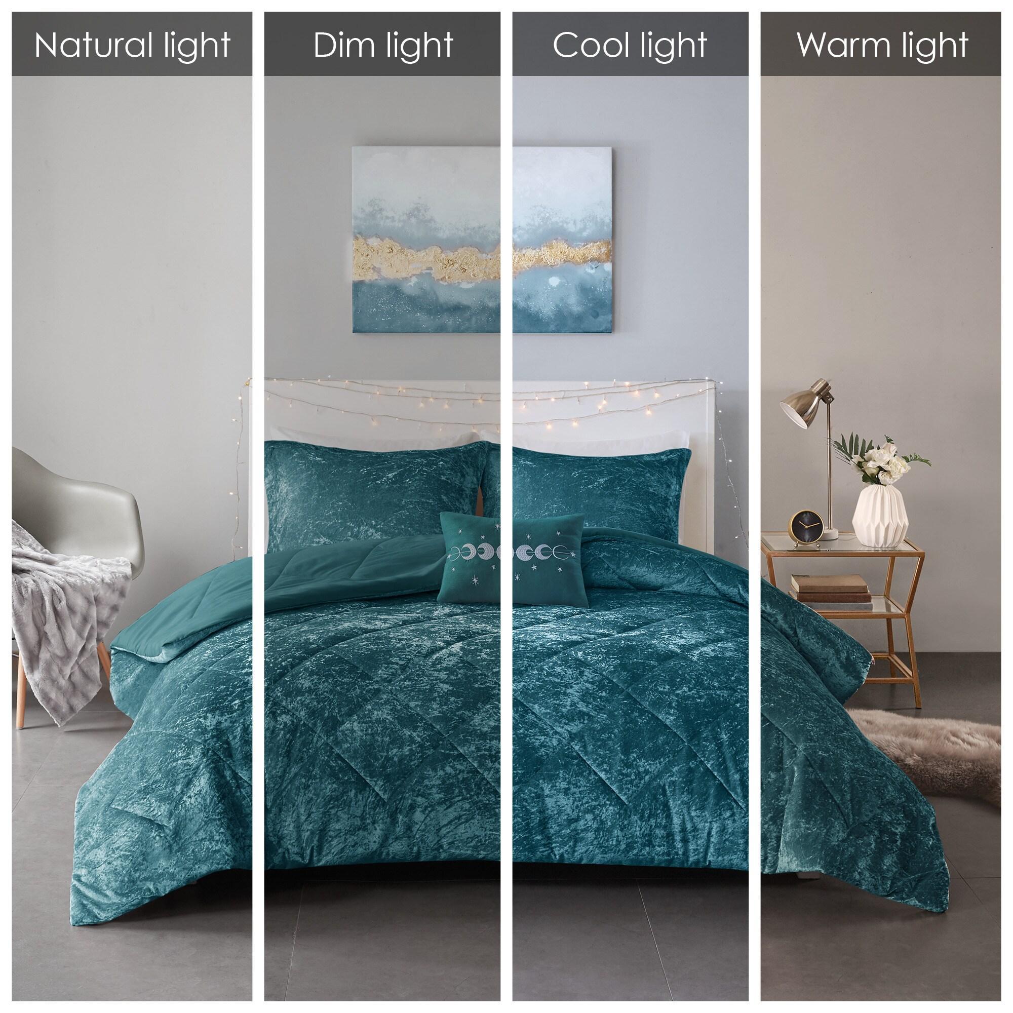 Intelligent Design King/Cal King Size Comforter Sets, 4-Piece Velvet Bedding Set for All Seasons, Teal Comforter Bed Set with Decor Pillow