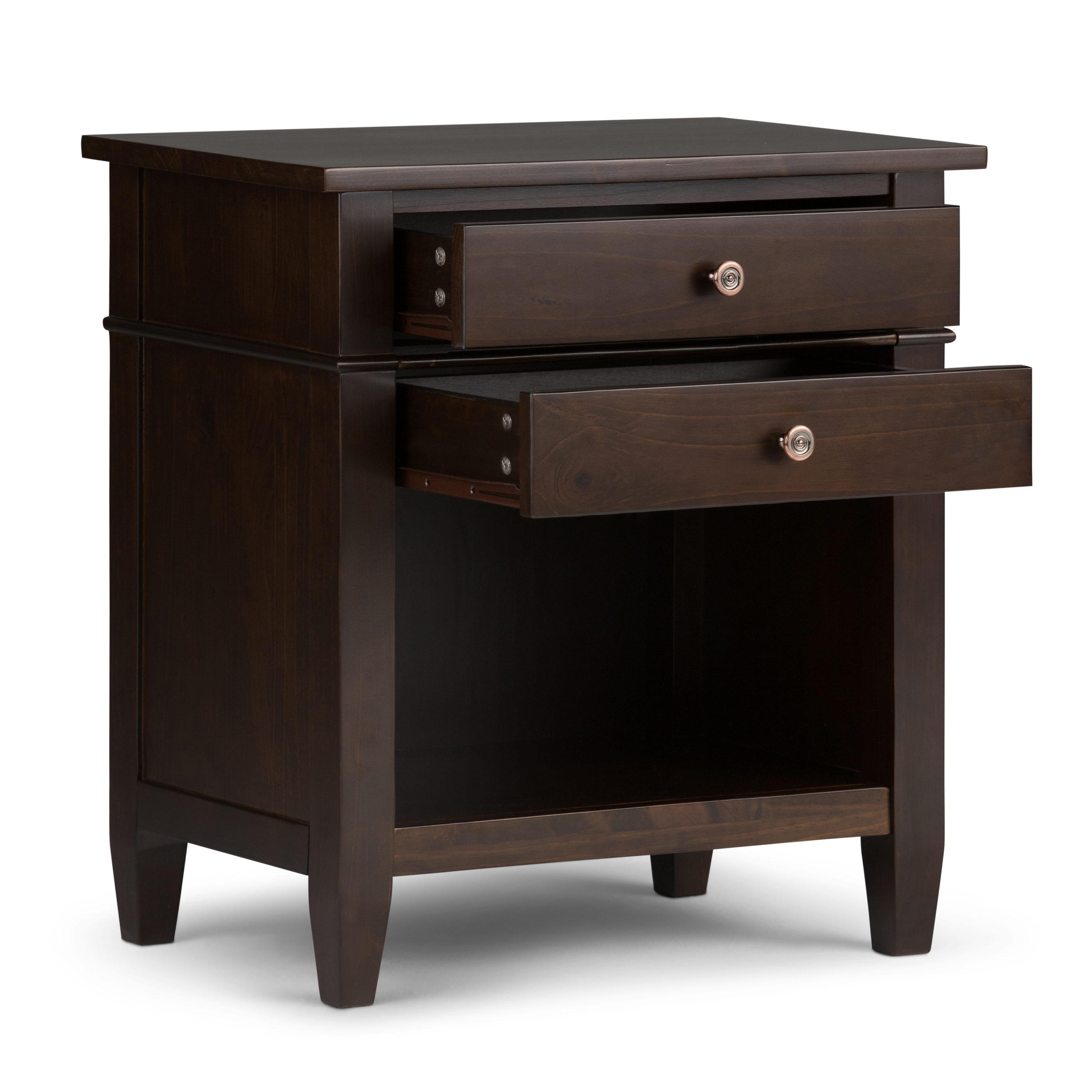 Simpli Home Carlton Wood 24" Transitional Bedside Nightstand Table in Brown