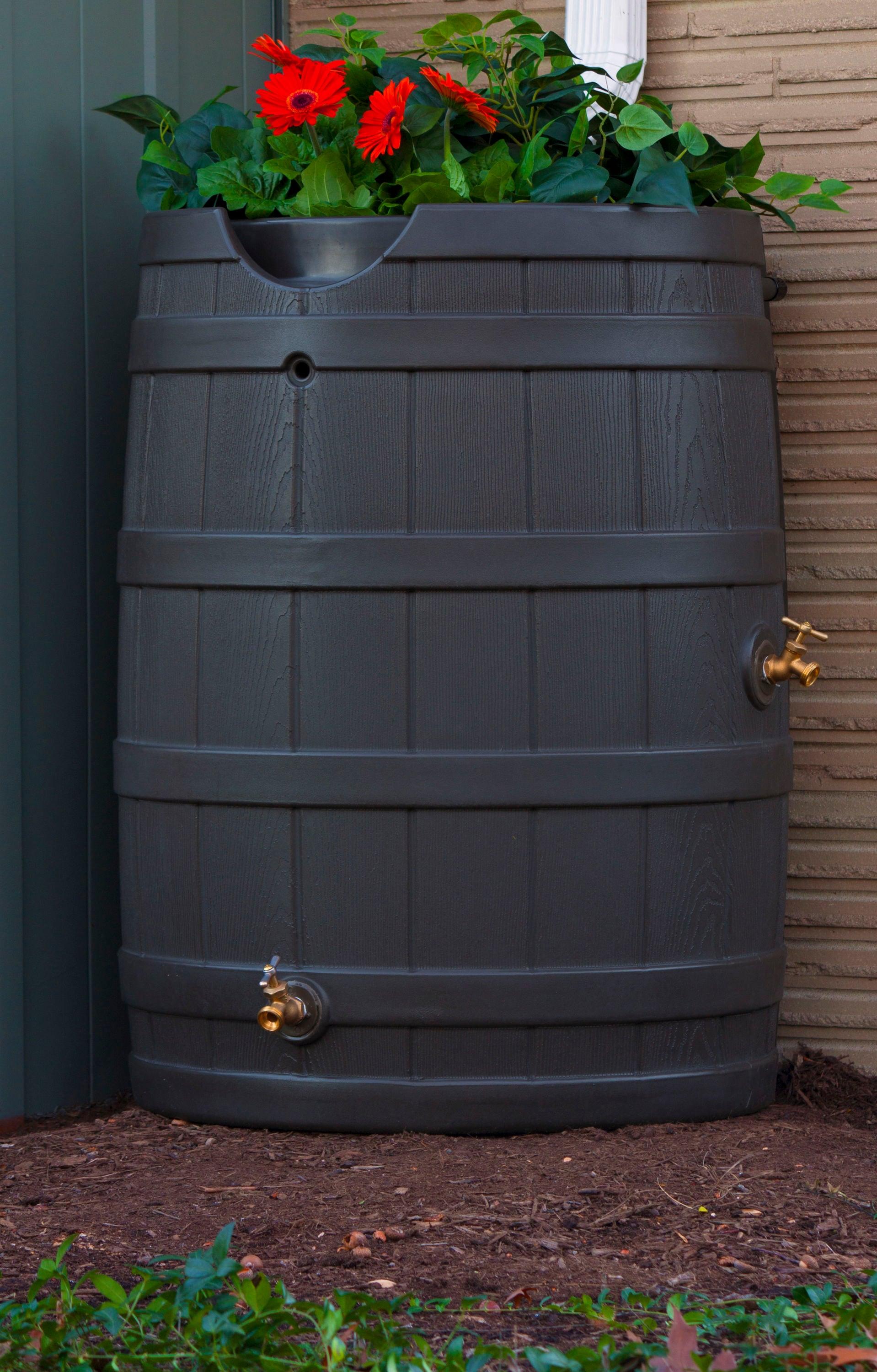 Good Ideas 65 Gallons Plastic Drainable Dual Overflow Planter Rain Barrel