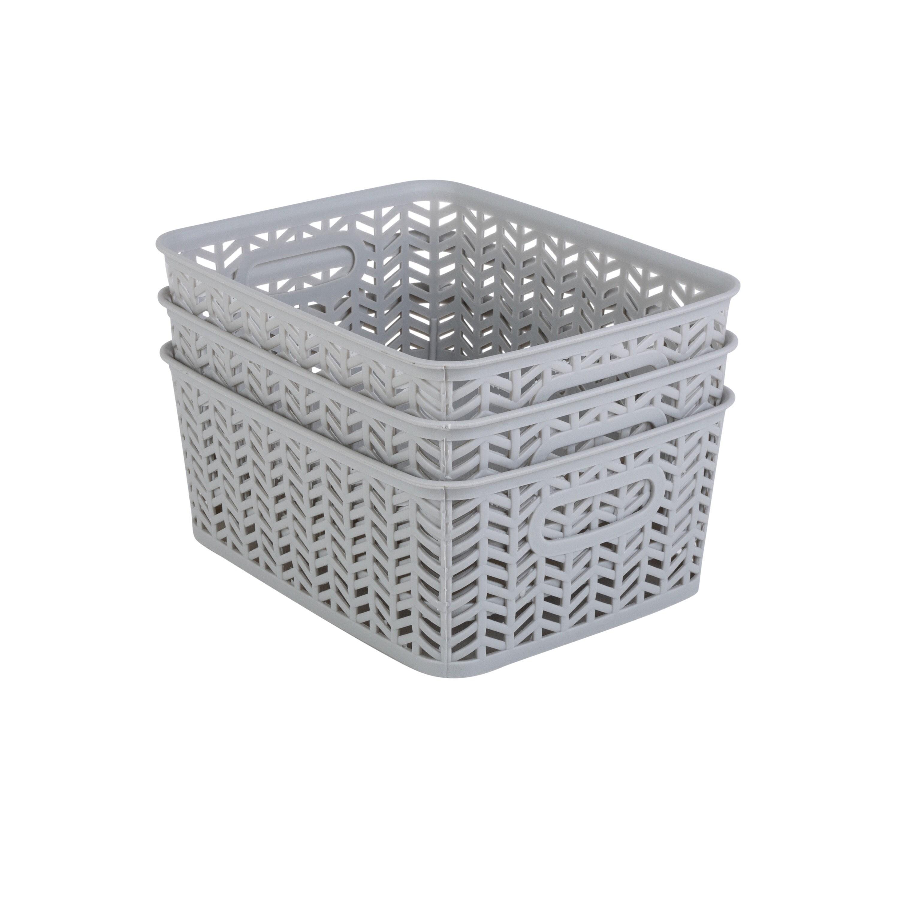 Simplify 3 Pack Small Herringbone Plastic Storage Basket In Grey