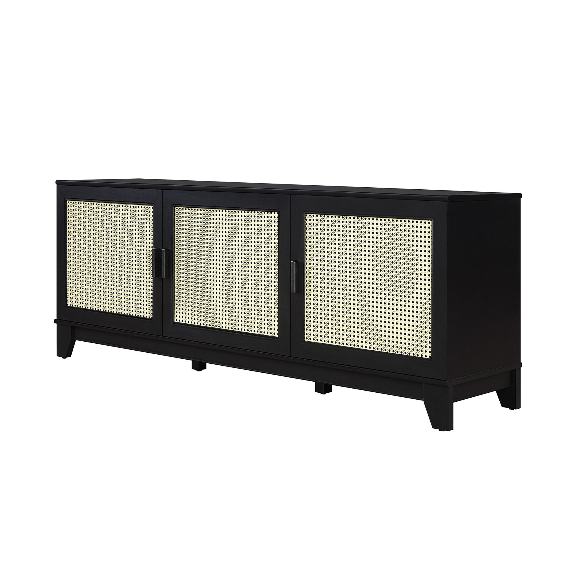 Sheridan Modern 6 Shelf Cane TV Stand for TVs up to 55" Black - Manhattan Comfort
