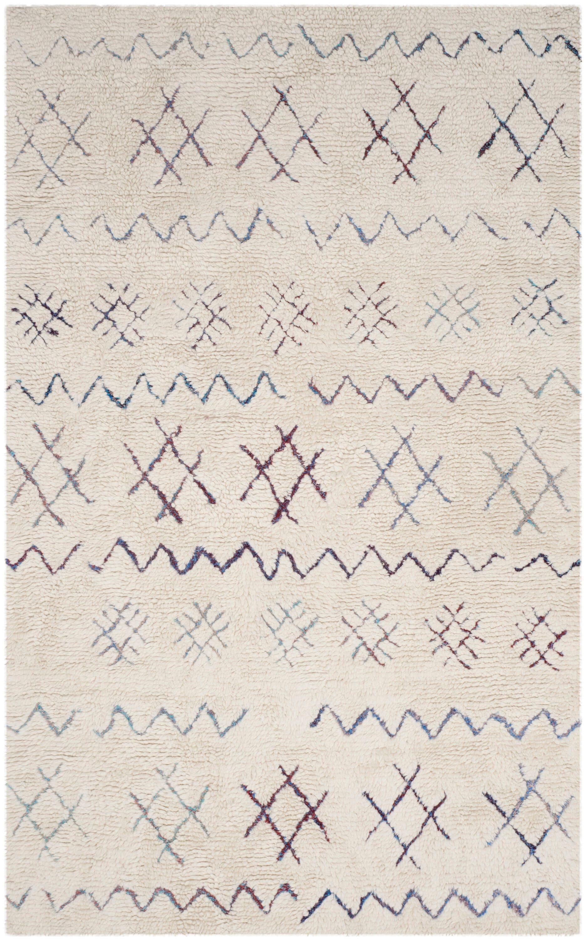 SAFAVIEH Casablanca Corrine Geometric Shag Area Rug, Ivory/Multi, 6' x 9'