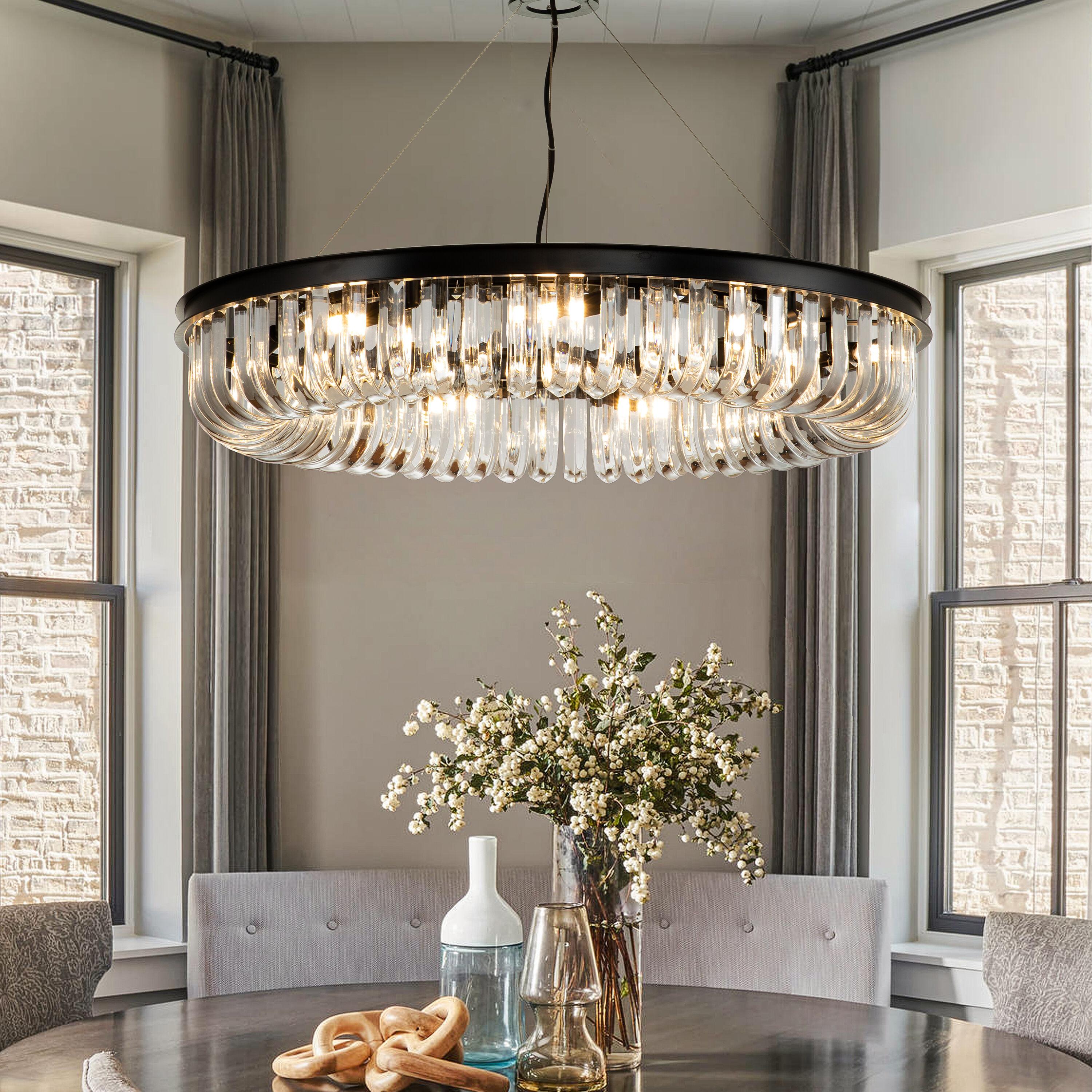 AloaDecor 8-Lights Modern Cylinder 25"  Wagon Wheel Matte Black Chandelier With Glass Accents - W:25.6"