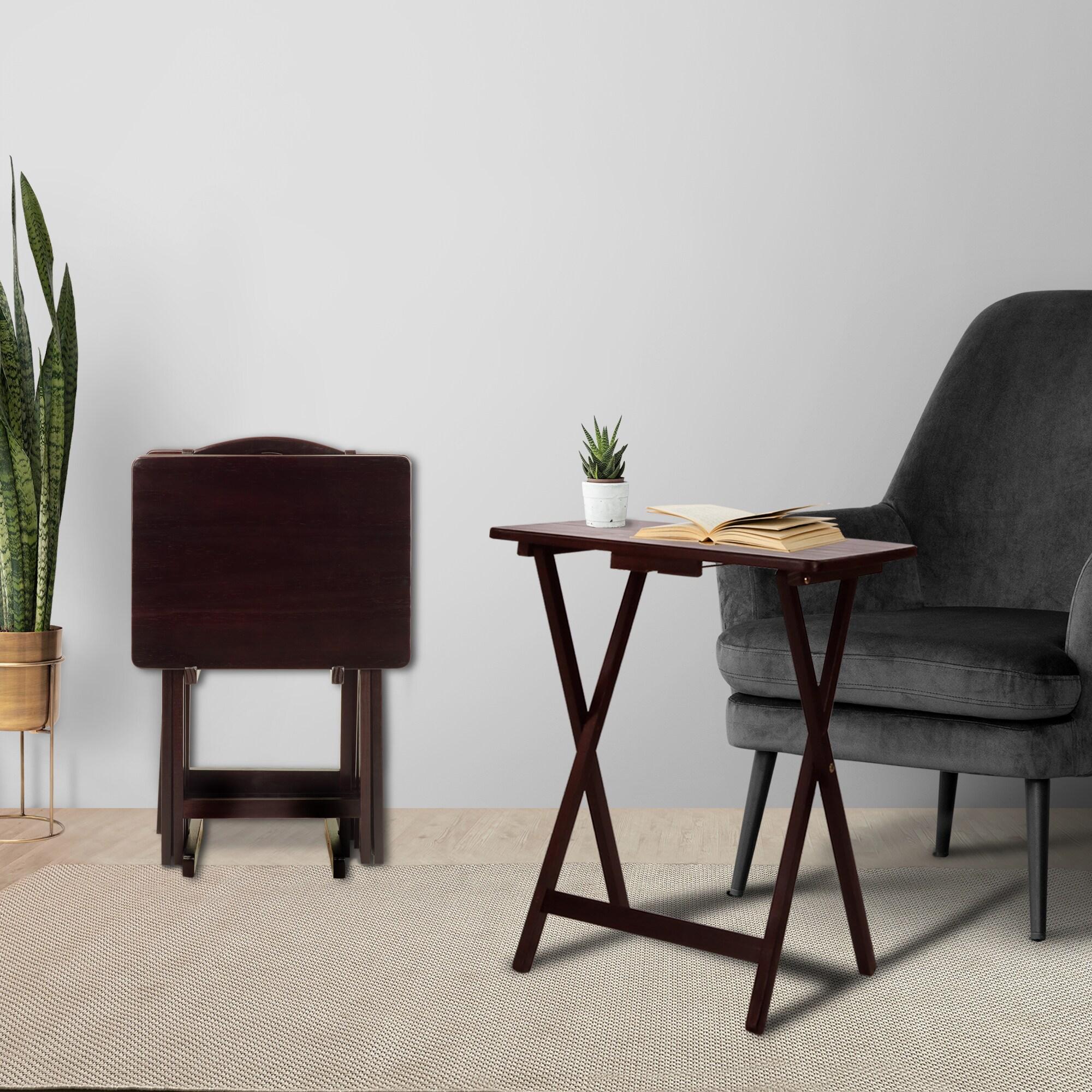 5-Piece TV Tray Table Set with Holder in Espresso (4 Trays, 1 Stand)