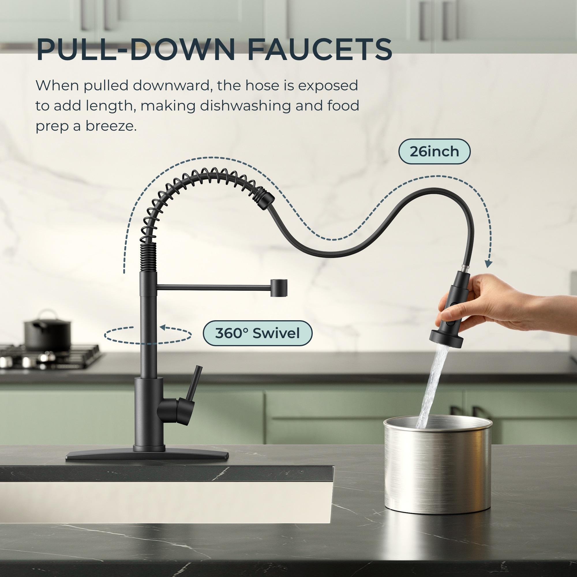 Single Handle Kitchen Faucet with Pull Down Function Sprayer Kitchen Sink Faucet with Deck Plate in Matte Black