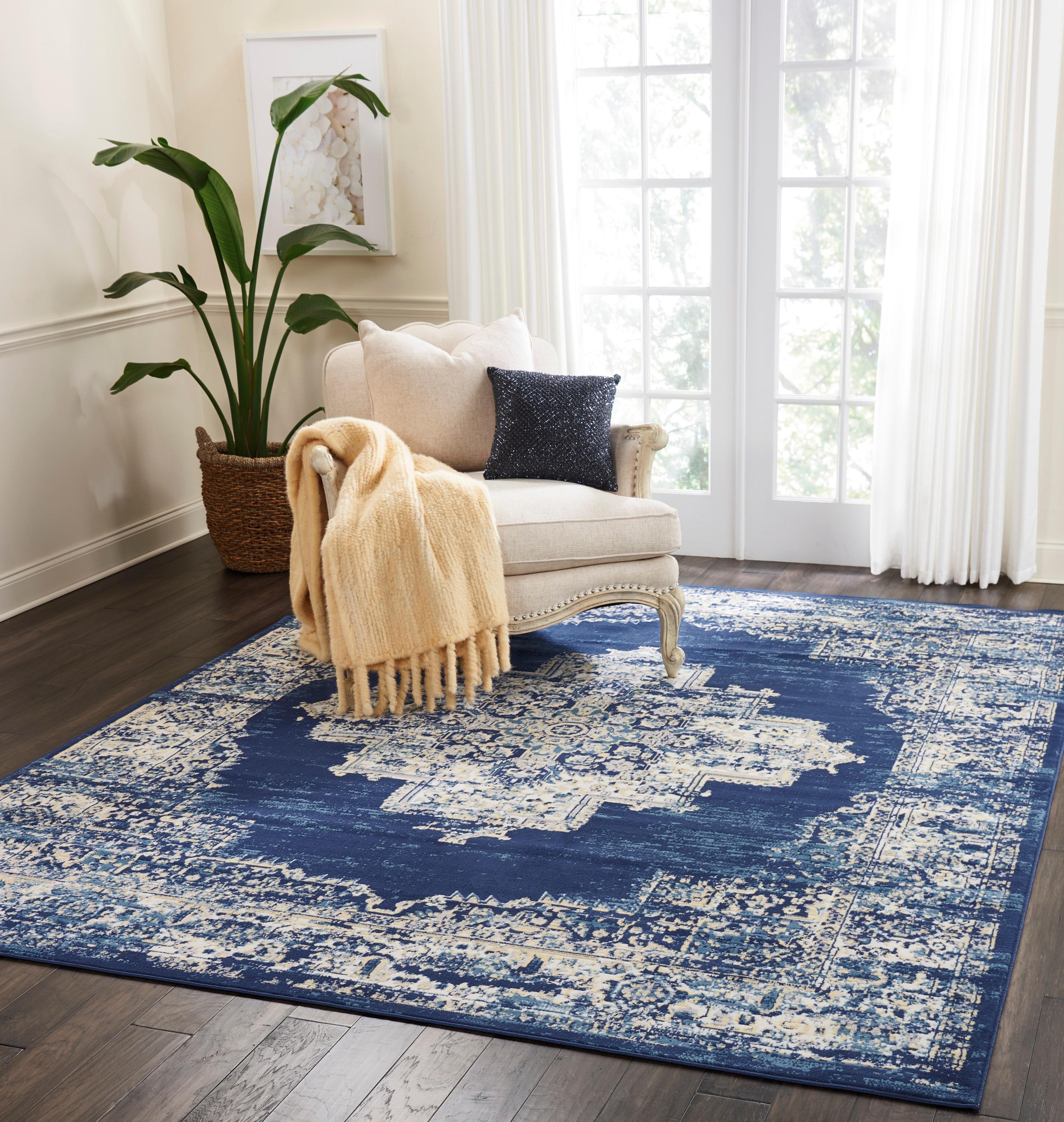 Nourison Grafix GRF14 Navy Blue Area Rug 7'10" x 9'10"