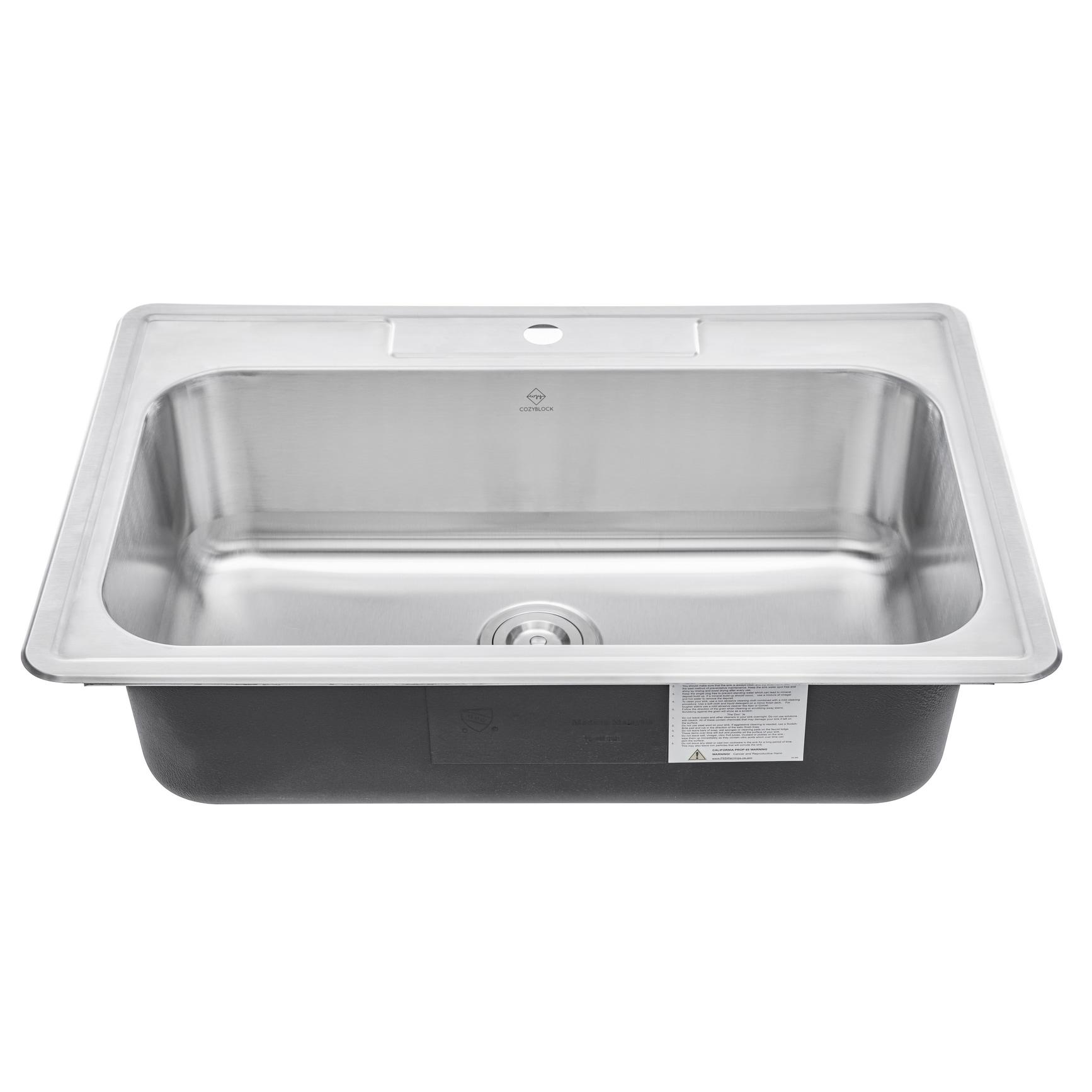 Brushed Stainless Steel Single Bowl Drop-In Kitchen Sink