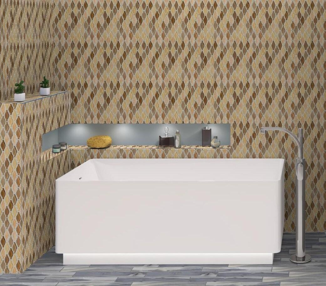 Annabelle Glass and Stone Arabesque Mosaic Kitchen Backsplash, Bathroom, Shower, Pool, Wall and Floor Tile
