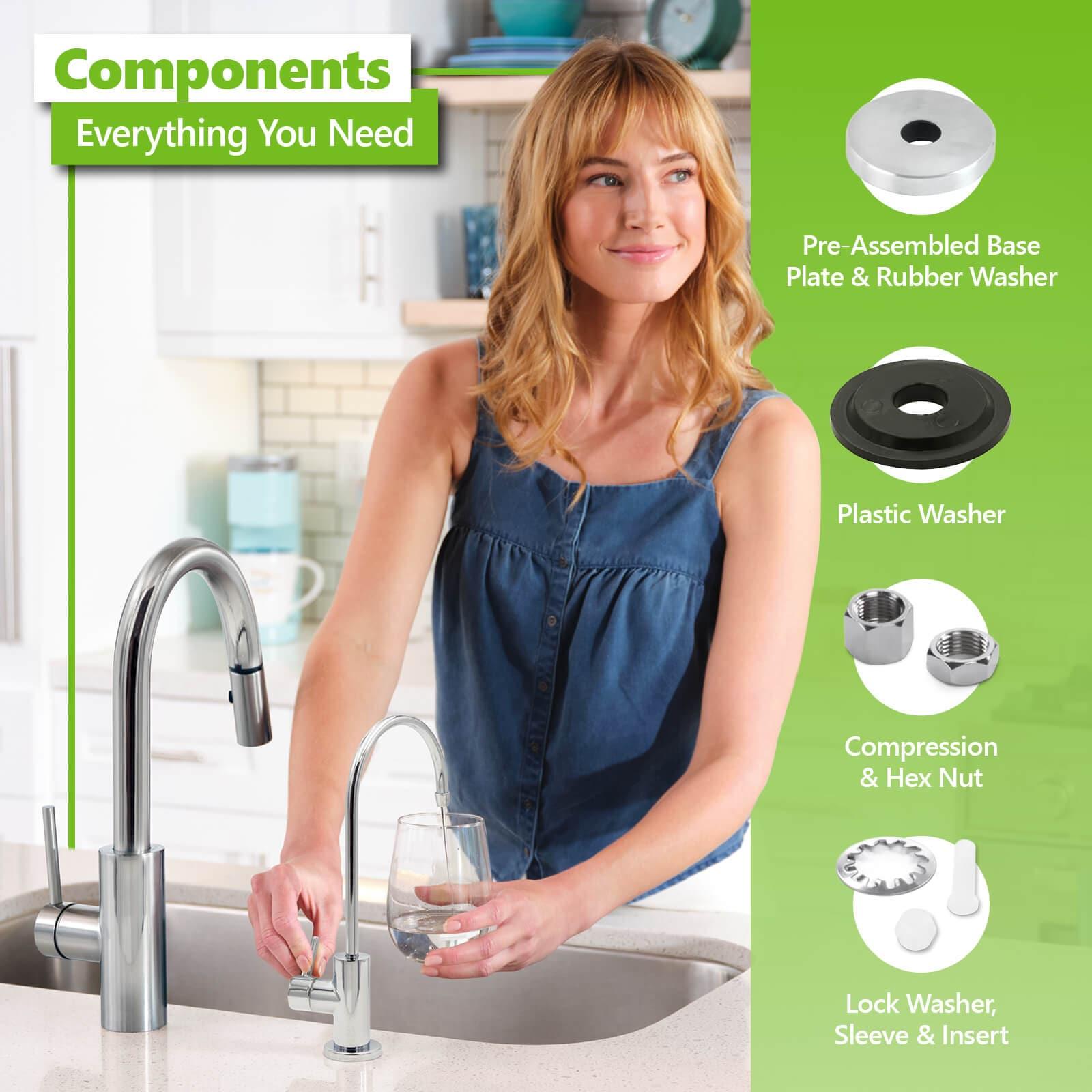 Express Water Modern Water Filter Faucet – Chrome – Drinking Water Faucet – Reverse Osmosis Filtration System and Kitchen Sink Beverage Faucet – Simple 3-Piece Easy Install Faucet