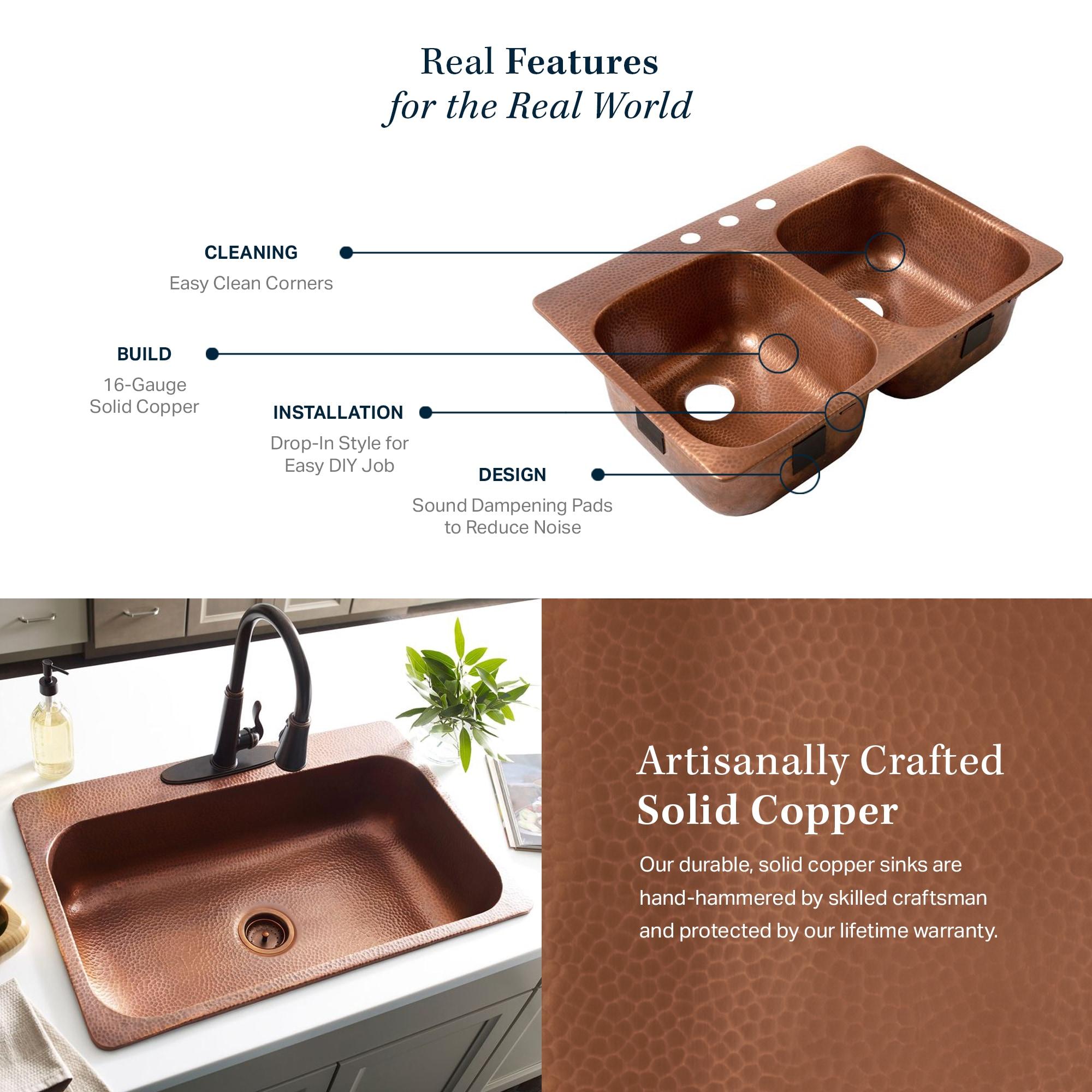 Santi Copper 33" Double Bowl Drop-In Kitchen Sink